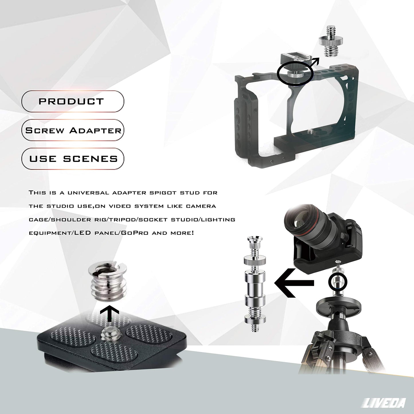 Niewalda 1/4 Inch to 3/8 Inch Tripod Adapter - 3/8 to 1/4 Mount Screws, Camera/Monopod/Light Stand Accessory