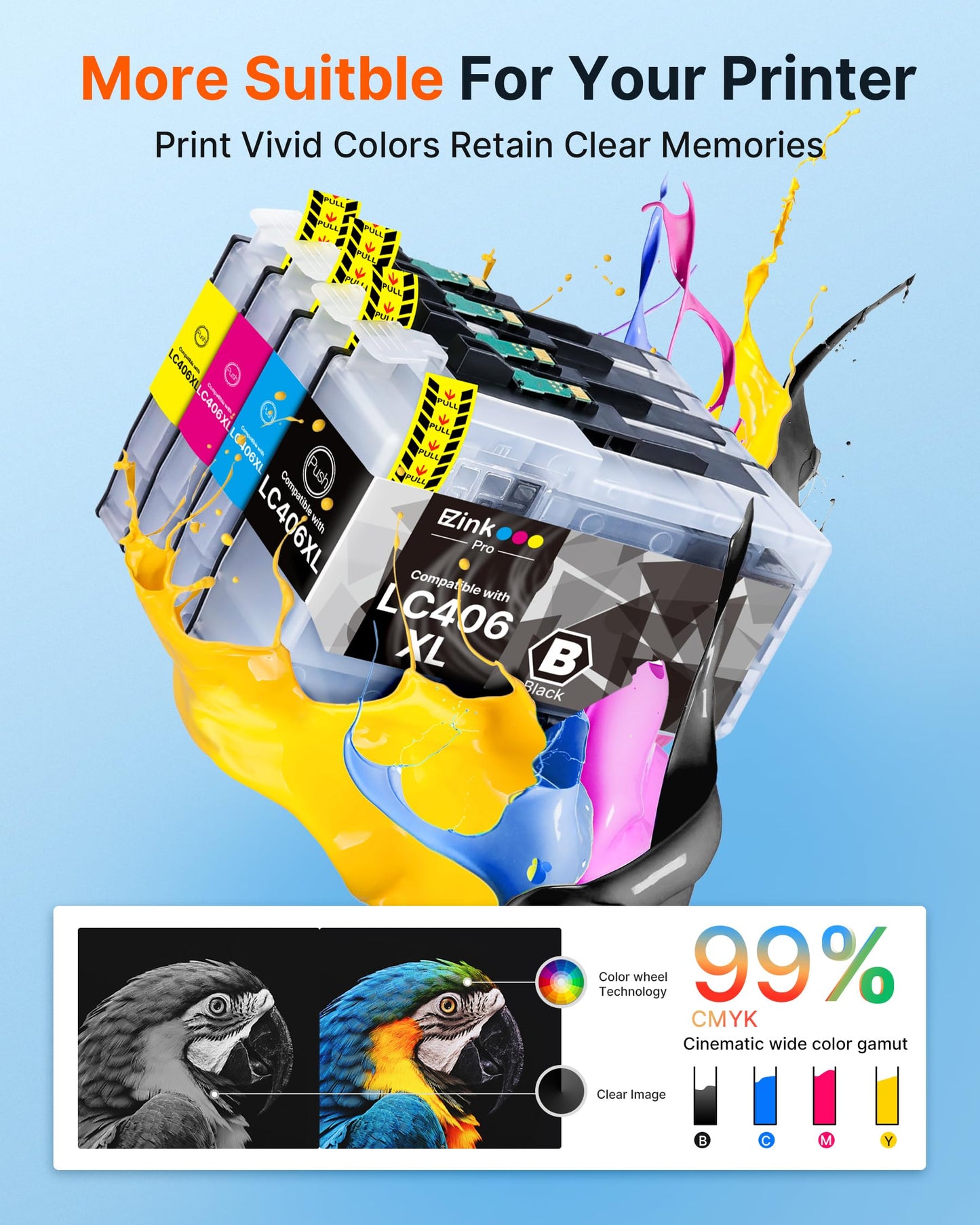 E-Z Ink Pro LC406XL LC406 Ink Cartridges for Brother Printer 4 Pack