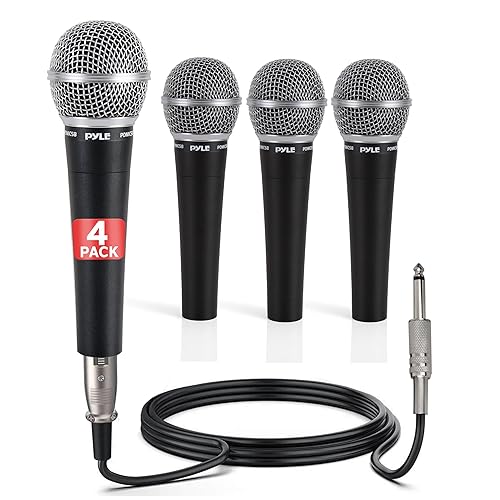 Pyle Professional Dynamic Microphone - 4-Pack Unidirectional Handheld Mic with Built-in Pop Filter, High Signal Output, 15 ft. XLR Audio Cable, Ideal