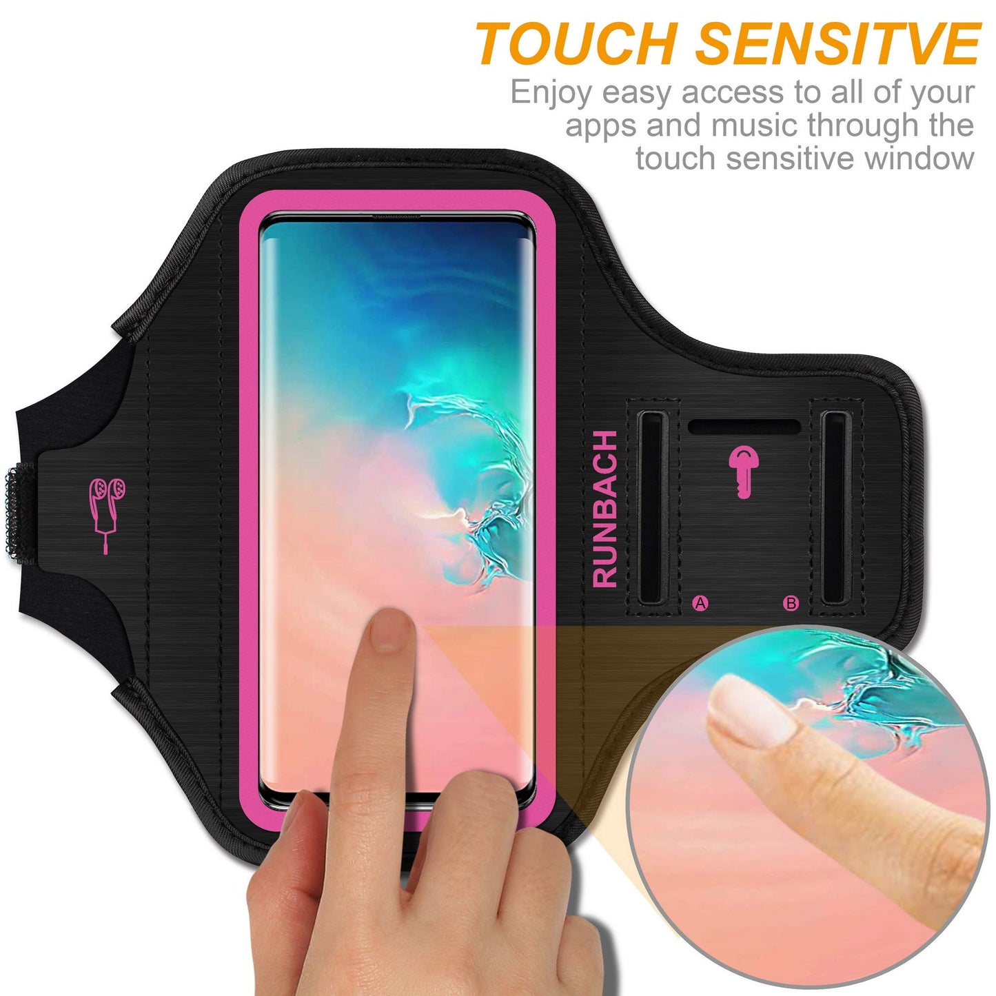 RUNBACH Armband for Samsung Galaxy S26/S25/S24/S23/S22/S21/S20/S10/S9/S8 up to 6.2",Water Resistant Running Exercise Gym Bag with Card Slot and Key