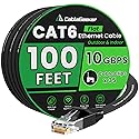 Cat 6 Ethernet Cable 100 ft, Indoor&Outdoor, High Speed 10Gbps Internet Network, Pure Copper Flat Ethernet Patch Cable Long, Computer LAN Cable