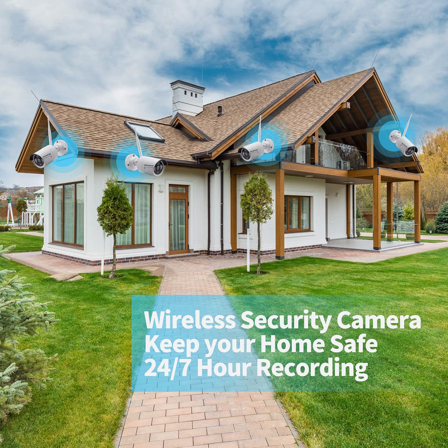 SEBIKAM Wireless Security Camera System with 10.1" Monitor, 4PCS 3MP/2K HD Cameras | 2-Way Audio | Local & Remote View | Night Vision Motion Detection