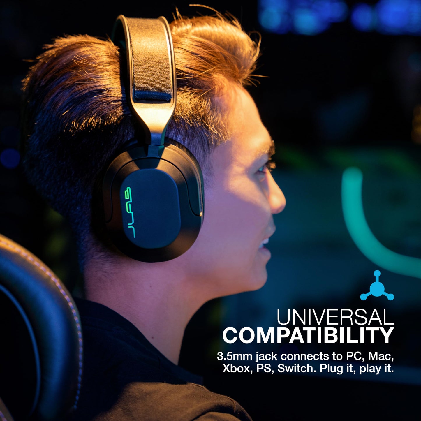 JLab Nightfall Gaming Headset with flip-to-Mute Boom mic, 50mm Drivers, 3.5mm Wired for PC, PS5, PS4, Xbox, Switch