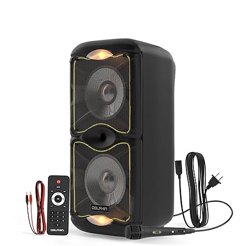 Dolphin BoxParty 212 Dual 12" Portable Bluetooth Party Speaker - Loud Sound with Deep Bass, LED Lights, PA System, 5-Band Equalizer, and Expandable