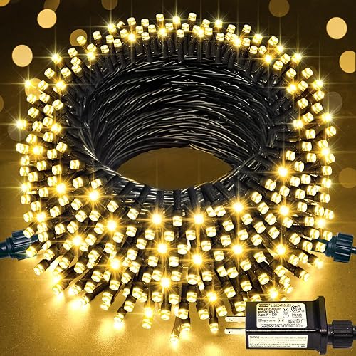 JMEXSUSS 66ft 200 LED Christmas Lights Outdoor, Warm White Christmas Tree Lights Indoor Plug in, 8 Modes Twinkle String Light for Outside Bedroom