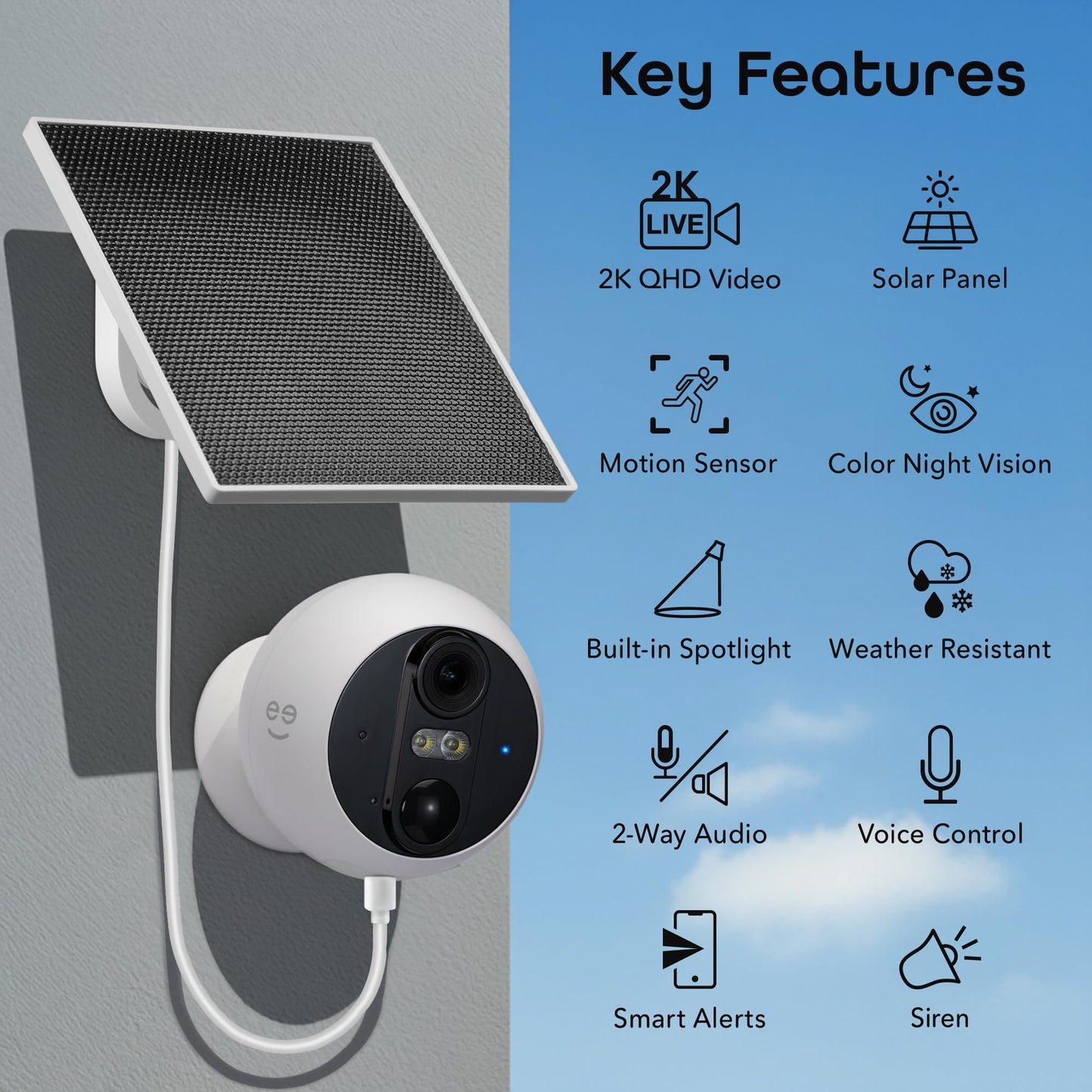 Geeni Perch 3MP Smart Magnetic Battery Camera with 3W Solar Panel - 2K HD Outdoor Wireless Security Camera with Continuous Solar Power, Color Night