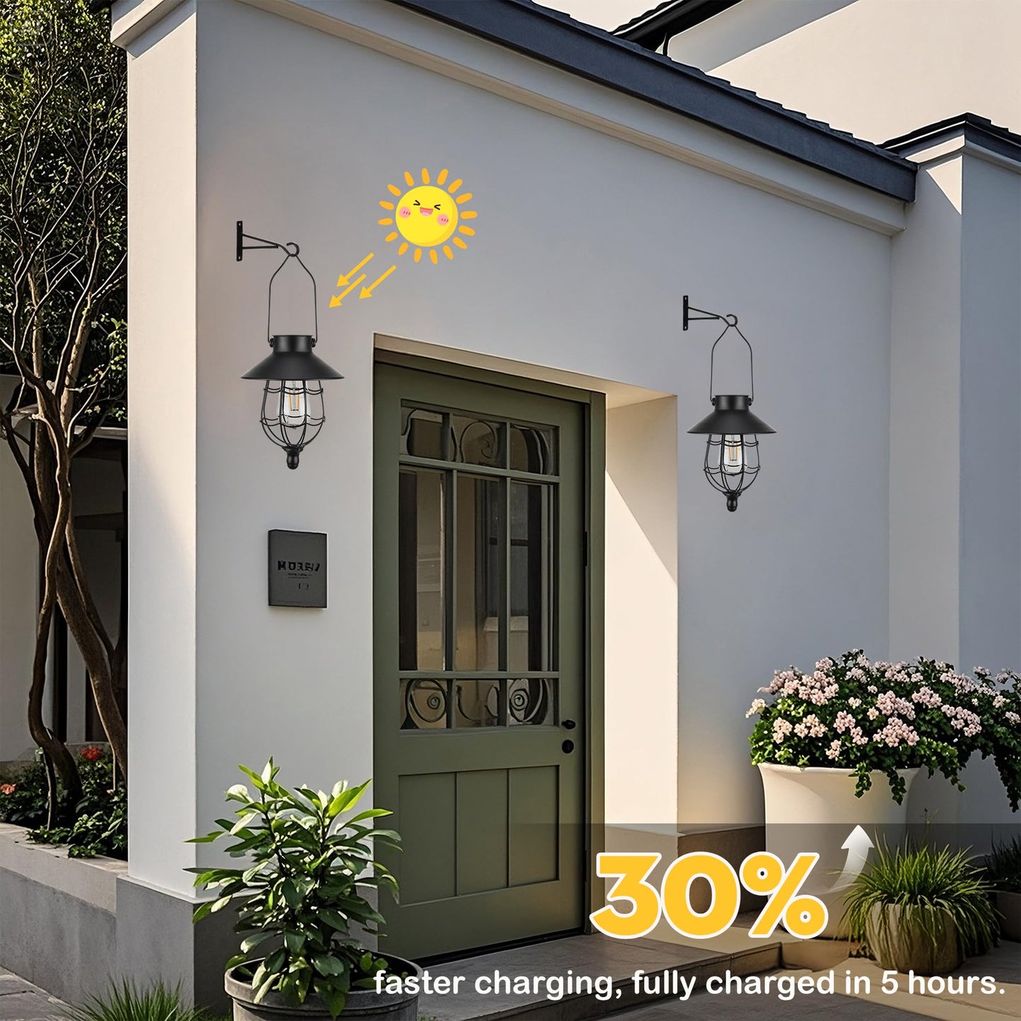 Solar Lanterns Outdoor Hanging Metal Vintage Lantern Warm White Solar Lights lamp Waterproof Edison Bulb Design for Pathway Garden Patio Yard Tree