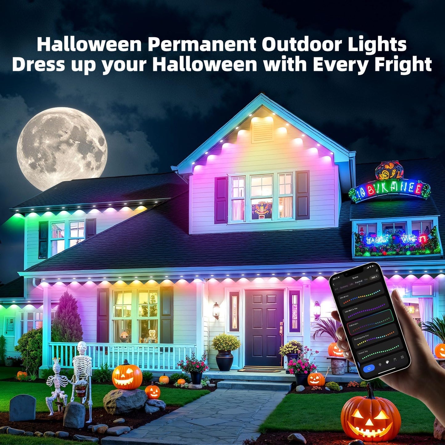 Permanent Outdoor Lights for House, IP67 Waterproof with 72 RGB+IC Eternity Lights, 150ft Permanent Outdoor Christmas Lights, DIY Scene for Halloween