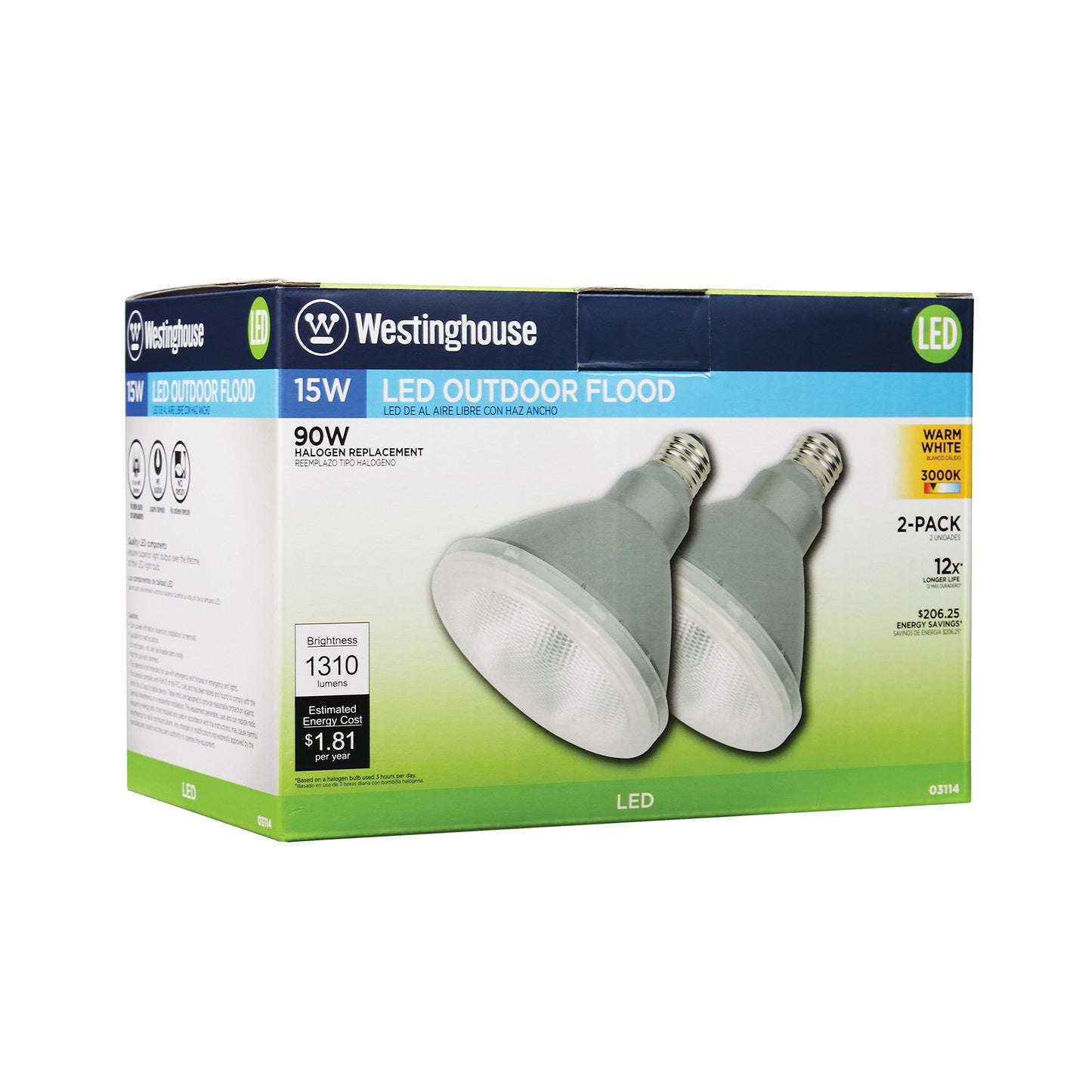 Westinghouse 15-Watt (Replaces 90-Watt) PAR38 Bright White LED Flood Outdoor Wet Location Light Bulb with Medium Base, 2 Pack (0311400)