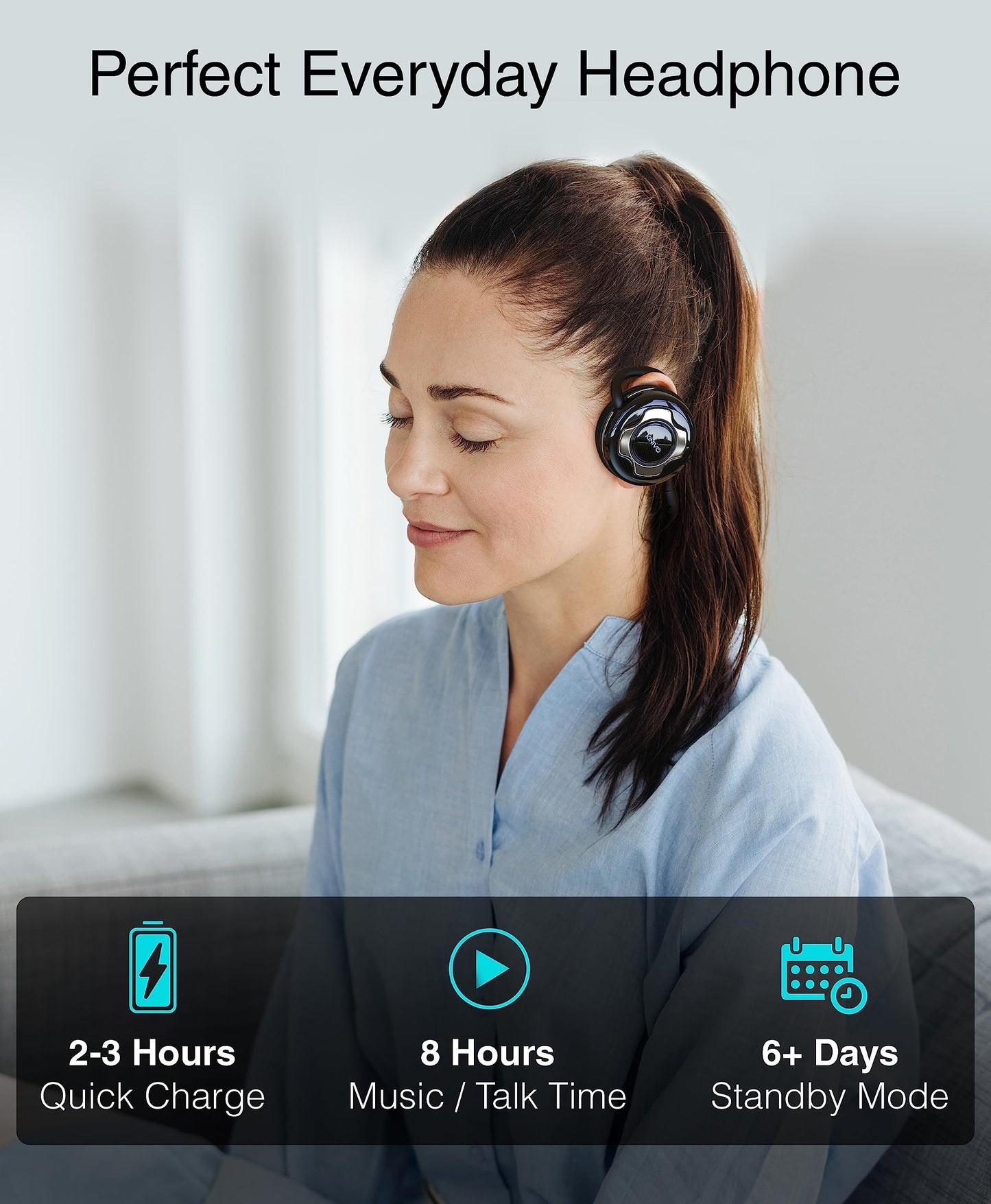 Kinivo BTH220 Bluetooth Headphones (Black, On-Ear, Wireless Music, Hands-Free Calling, Built-in Mic, Foldable, Memory Form Earpads, Travel Bag)