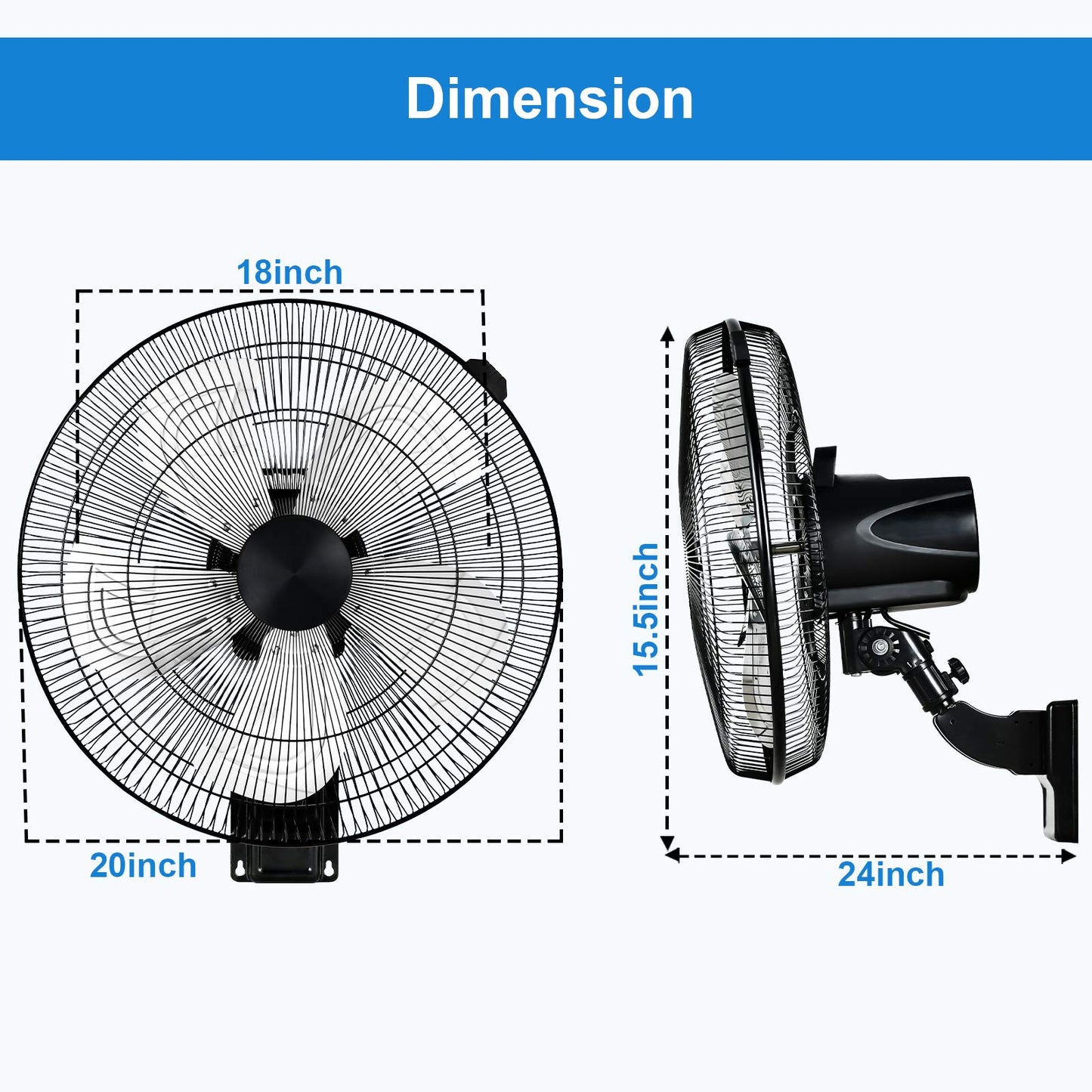Simple Deluxe 18-Inch Metal Wall Mount Fan, Max 4200 CFM Corner & Outdoor Patio Fan, 5-Speed High Velocity Airflow, 90° Oscillation, Adjustable Tilt