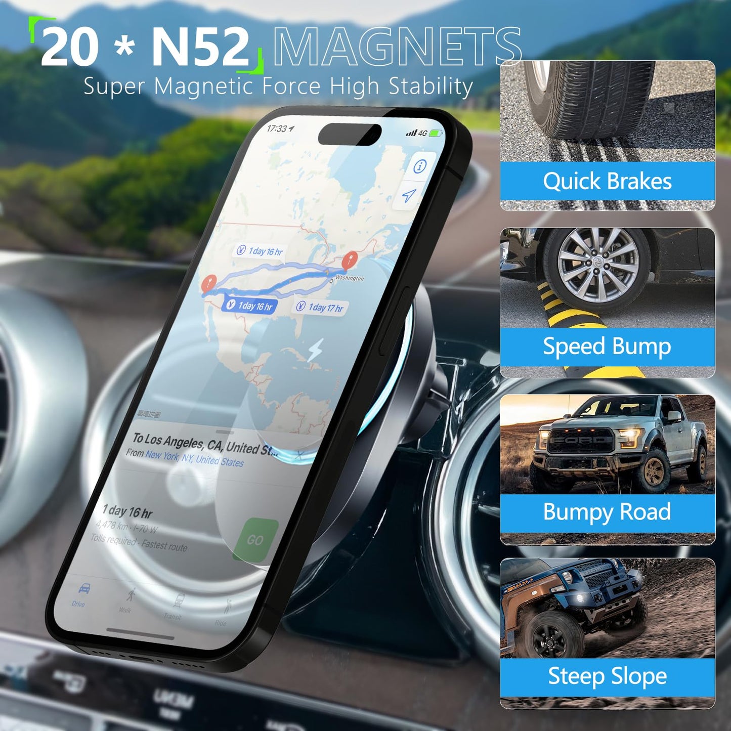 CLEC for Mercedes-Benz GLC-Class 2016-2022 C-Class 2015-2021 Magnetic Wireless Car Charger Phone Holder Mount for Benz GLC-Class 2016-2022 C-Class