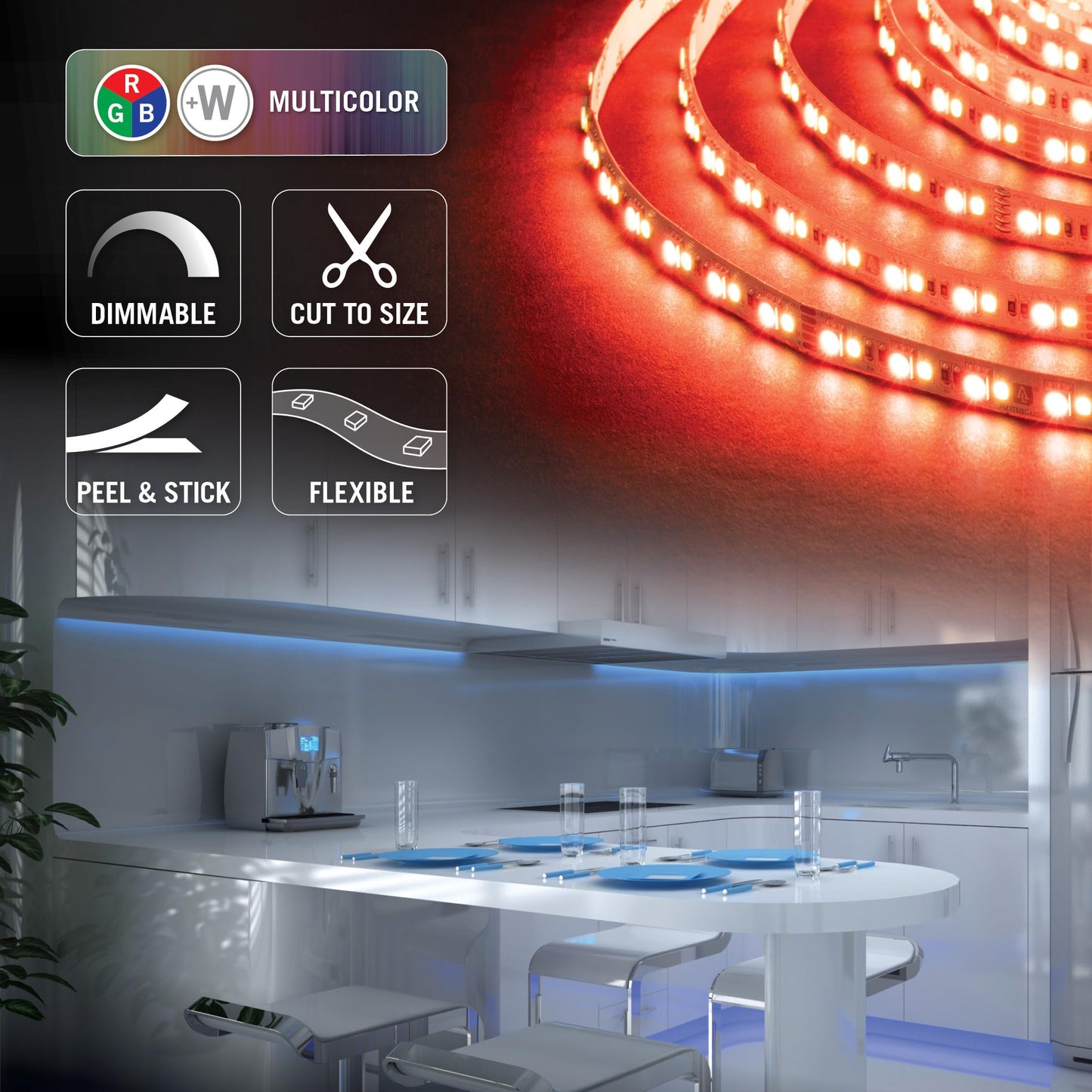 Armacost Lighting RibbonFlex Pro Multi-Color and White LED Tape Light 60 + 60 LEDs/m,32.8 ft (10m),624250