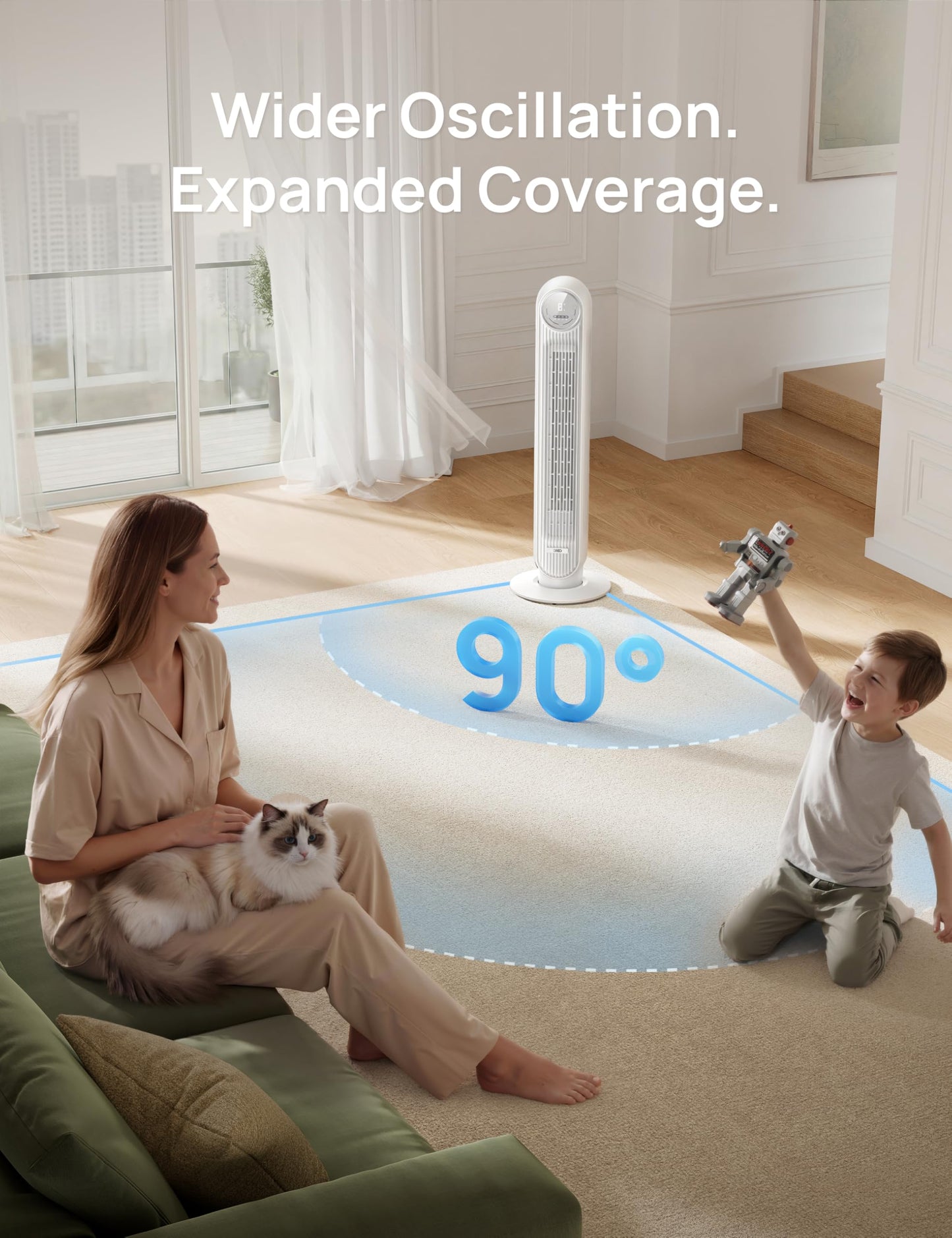 DREO Smart Tower Fan for Bedroom, 28ft/s Velocity, 8 Speeds Ultra Quiet Fan