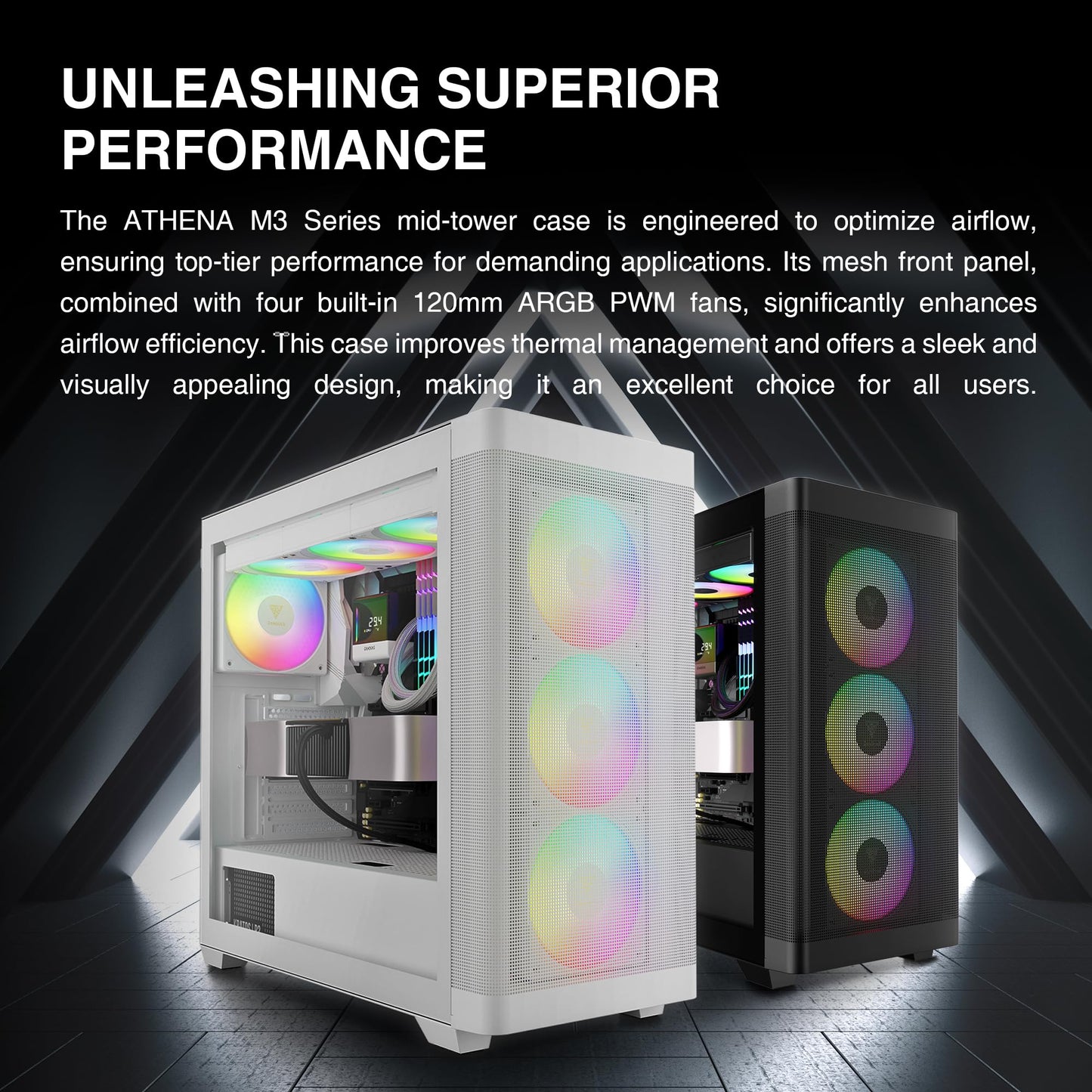 GAMDIAS White ATX Mid Tower Computer Case Tempered Glass, Gaming PC Case Support Dual 360mm AIO/Radiator, 7x120mm Case Fans (4X 120mm Built-in), 420mm