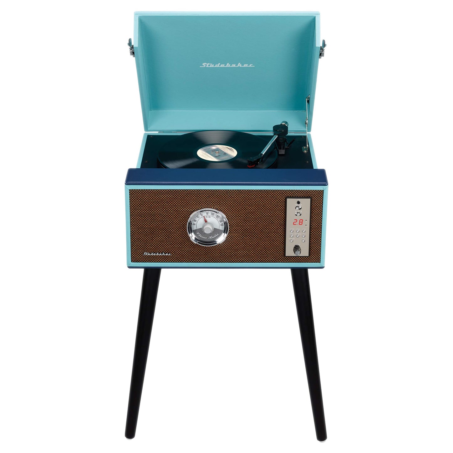 Studebaker Floor Stand Turntable, Bluetooth Receiver, CD Player, FM Radio, Wood Cabinet, 3W RMS Speakers x 2, (Teal)