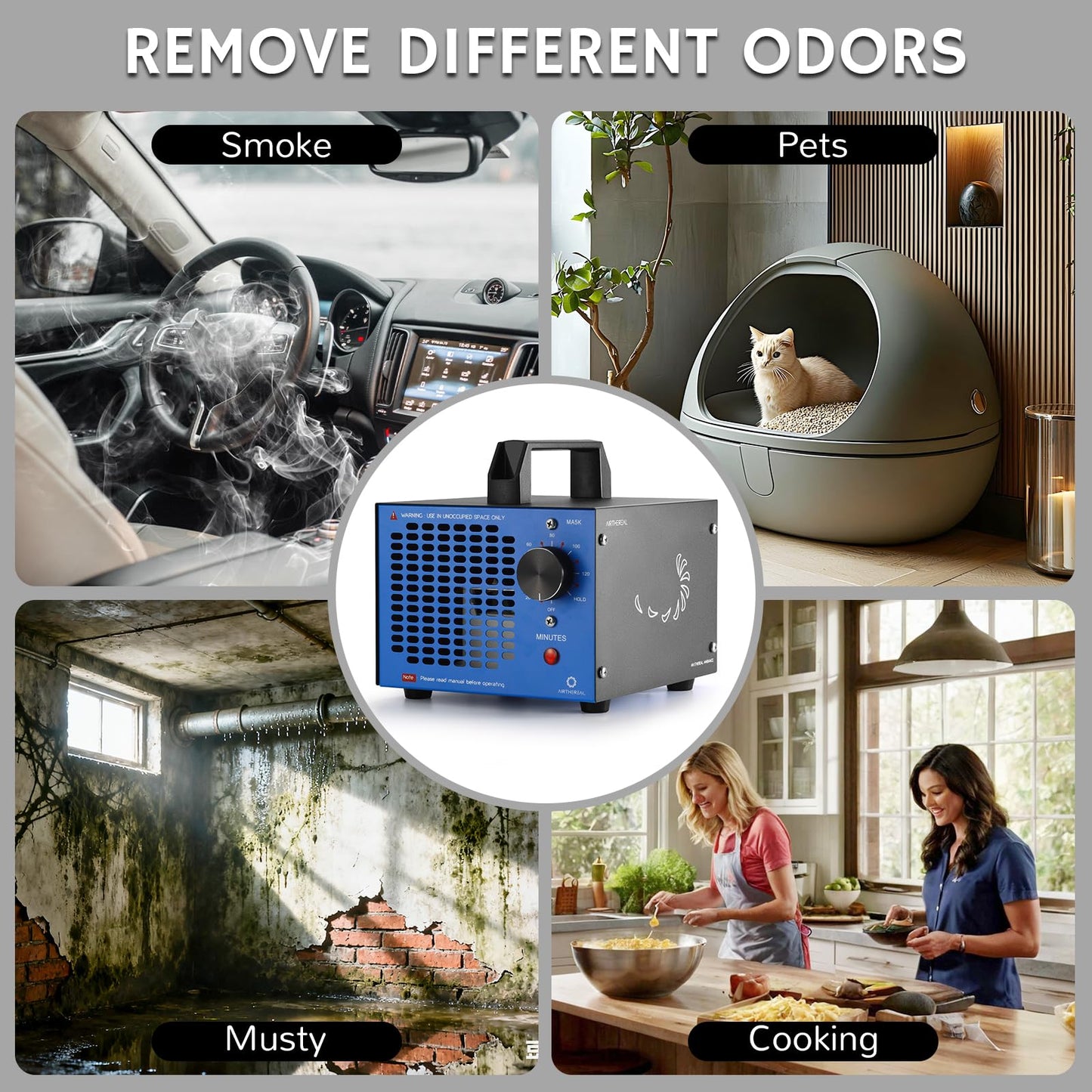 Airthereal MA5K Ozone Generator, 120-Min Timer, Blue, 2000 Sq Ft