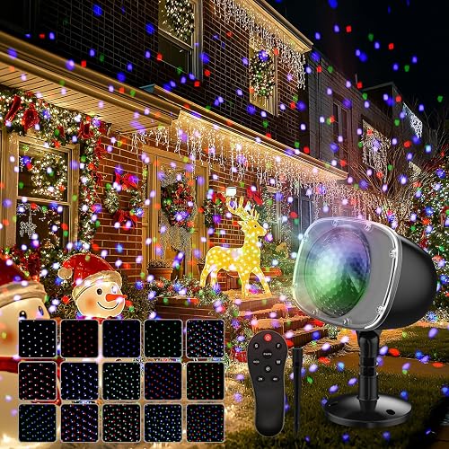Syslux Christmas Projector Lights Outdoor, RGBW Christmas Snowfall Projector Light Rotating Falling Snow Projector with Remote Control Landscape