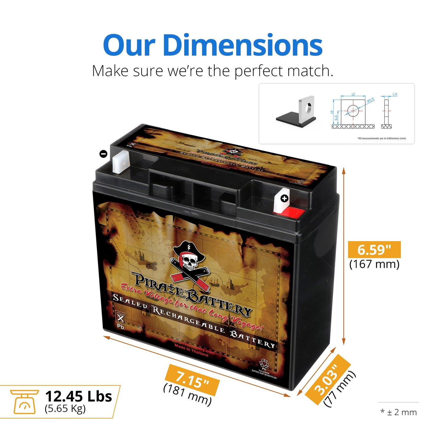 Pirate Battery 12V 19AH T3 Maintenance-Free Battery for Alarm Systems, Scooters, Toys, Emergency Lights, and More - Nut and Bolt (T3) Terminal