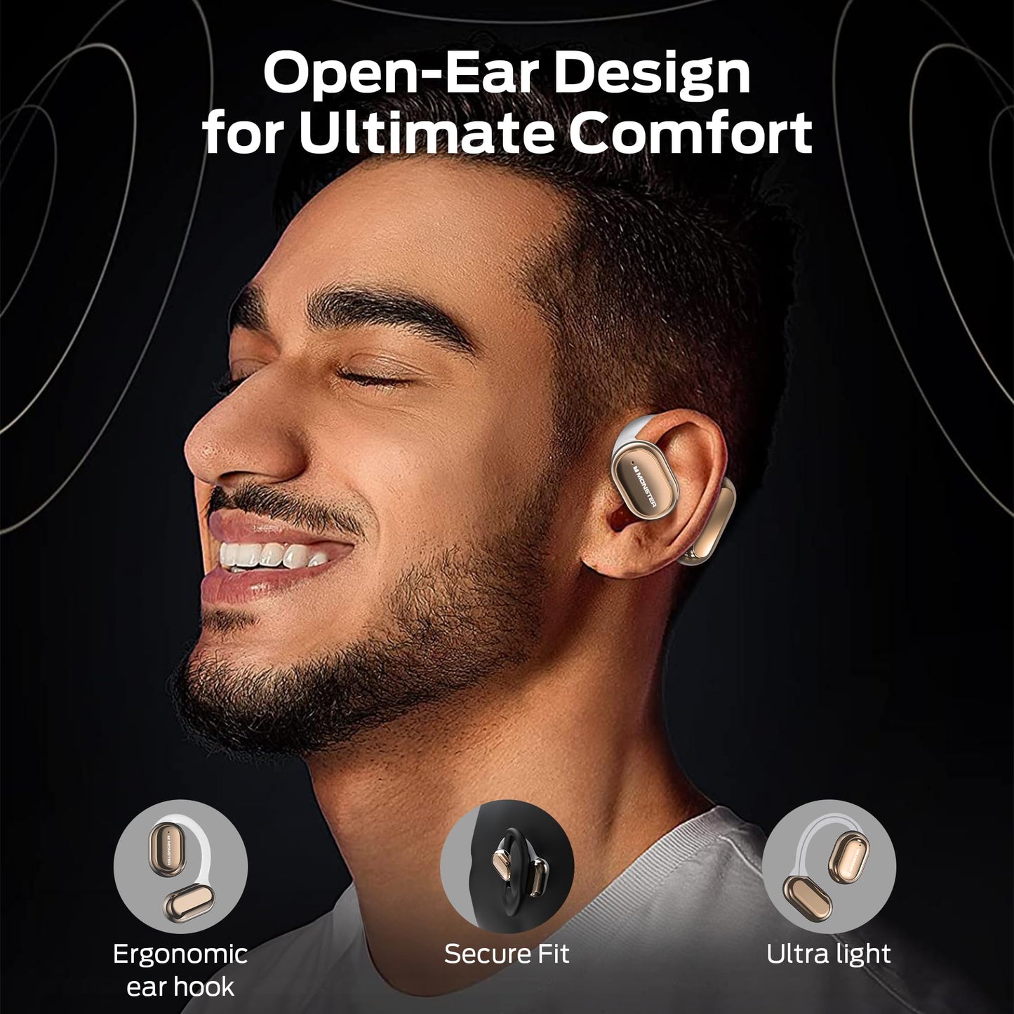 Monster Open Free AC100 Open Ear Bluetooth 5.3 Headphones, Wireless Earbuds with Earhooks, Immersive Stereo Sound by 16mm Large Driver, Clear Calls…