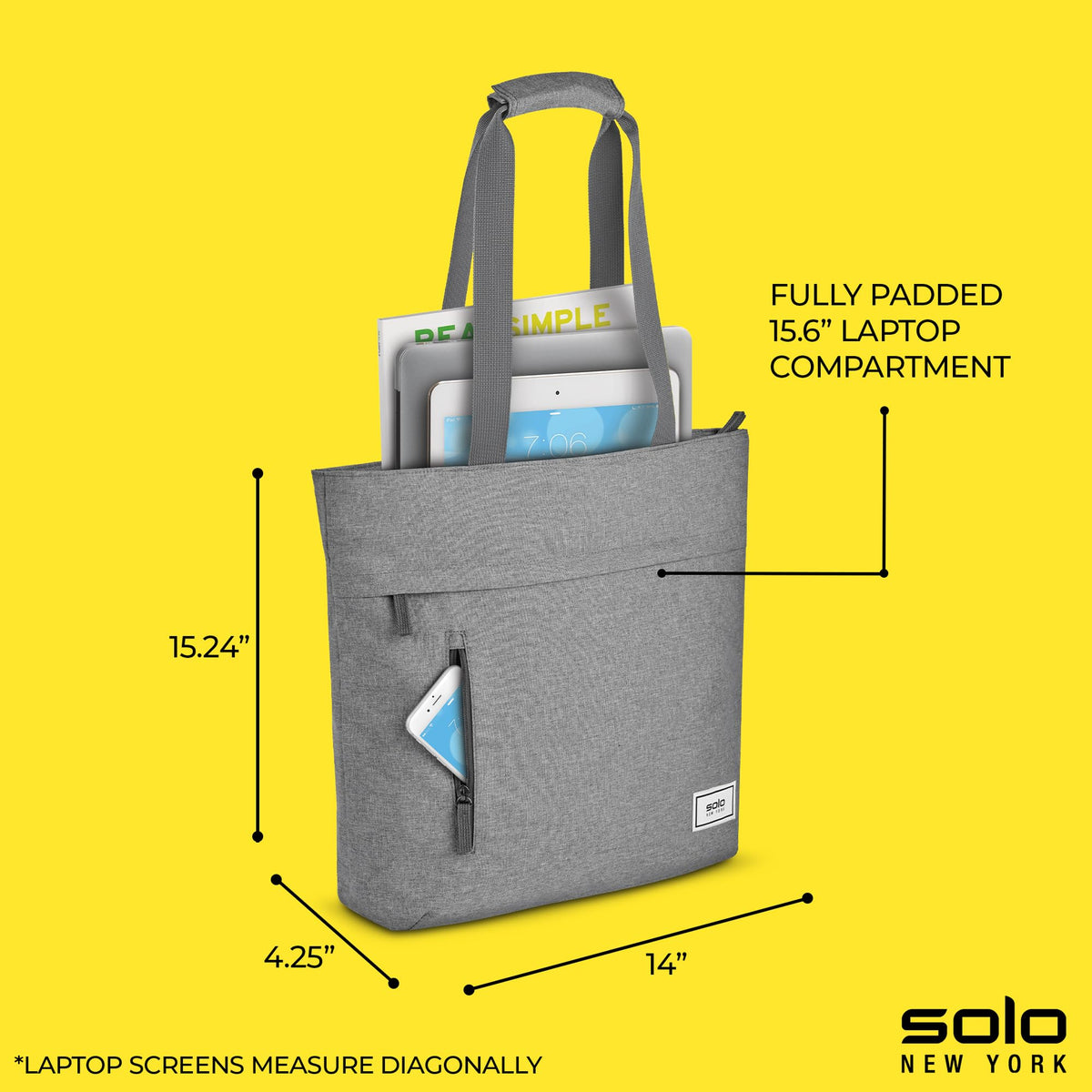 Solo New York Tote Bag for Women - Professional Handbag for Work & Travel, Laptop Purse with Padded Compartment, Front Zippered Pocket, Fits 11"-15.6"