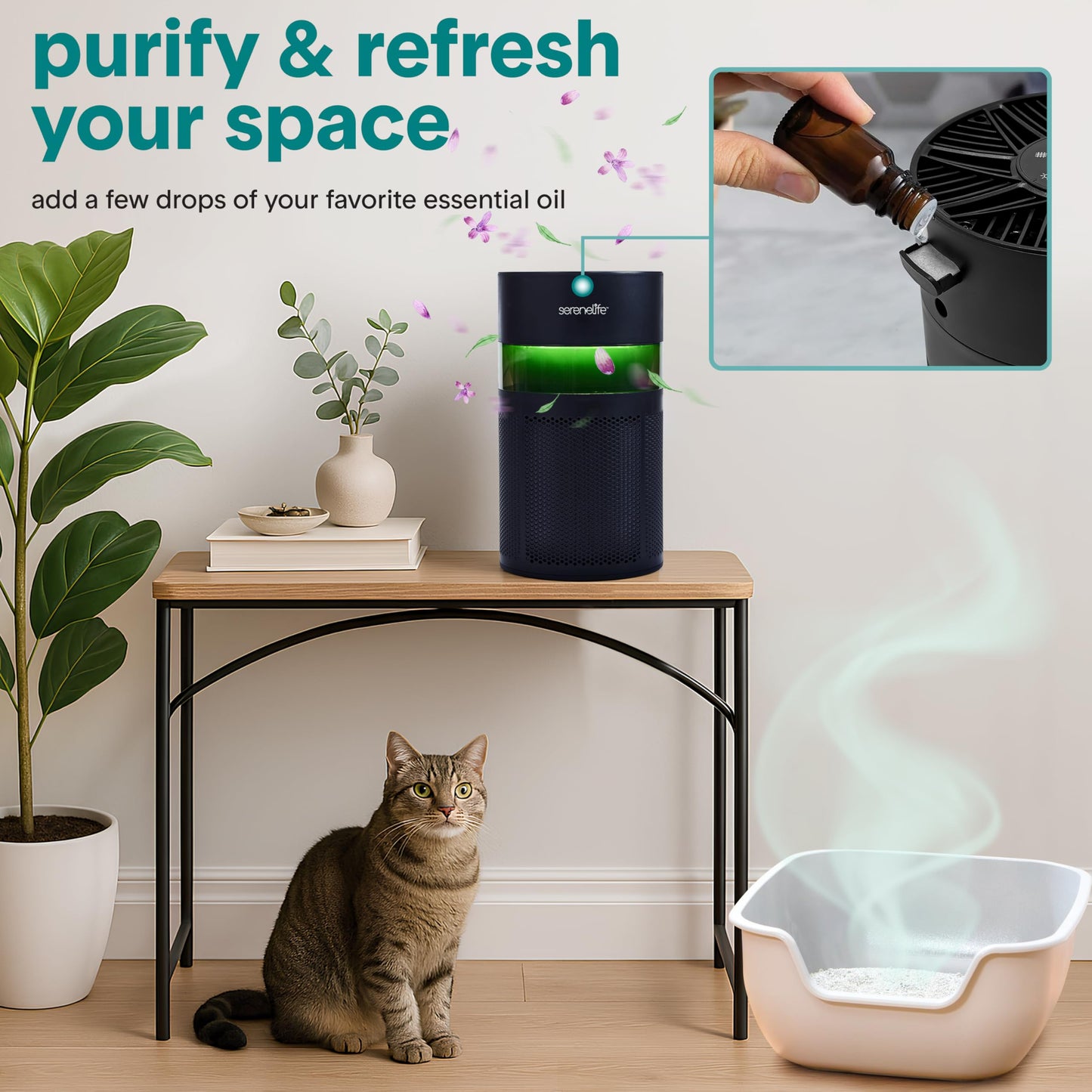 SereneLife HEPA Air Purifier for Home, Compact Quiet Air Purifier with Filter Replacement Alert, Touch Controls, Aroma Box, 2 Fan Speeds & Timer