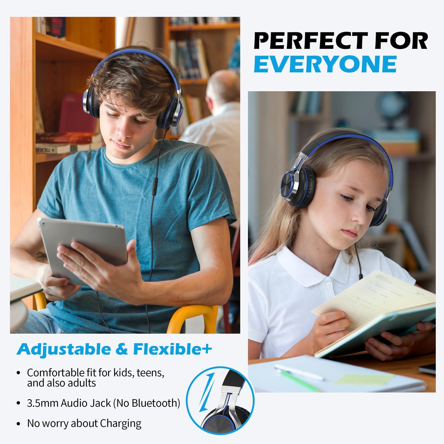 AILIHEN C8 Kids Wired Headphones with Microphone for School, On Ear Headsets with Volume Control Foldable, 3.5mm Jack Computer Chromebook for Children