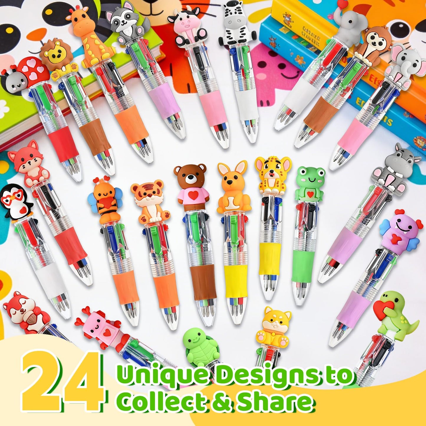 Zhirlyn Animal Party Favors Animal Pens Multicolor Pen in One Cute Fun 4-in-1 Pens Bulk Cool Ballpoint Pens for Birthday Gifts Teacher Supplies