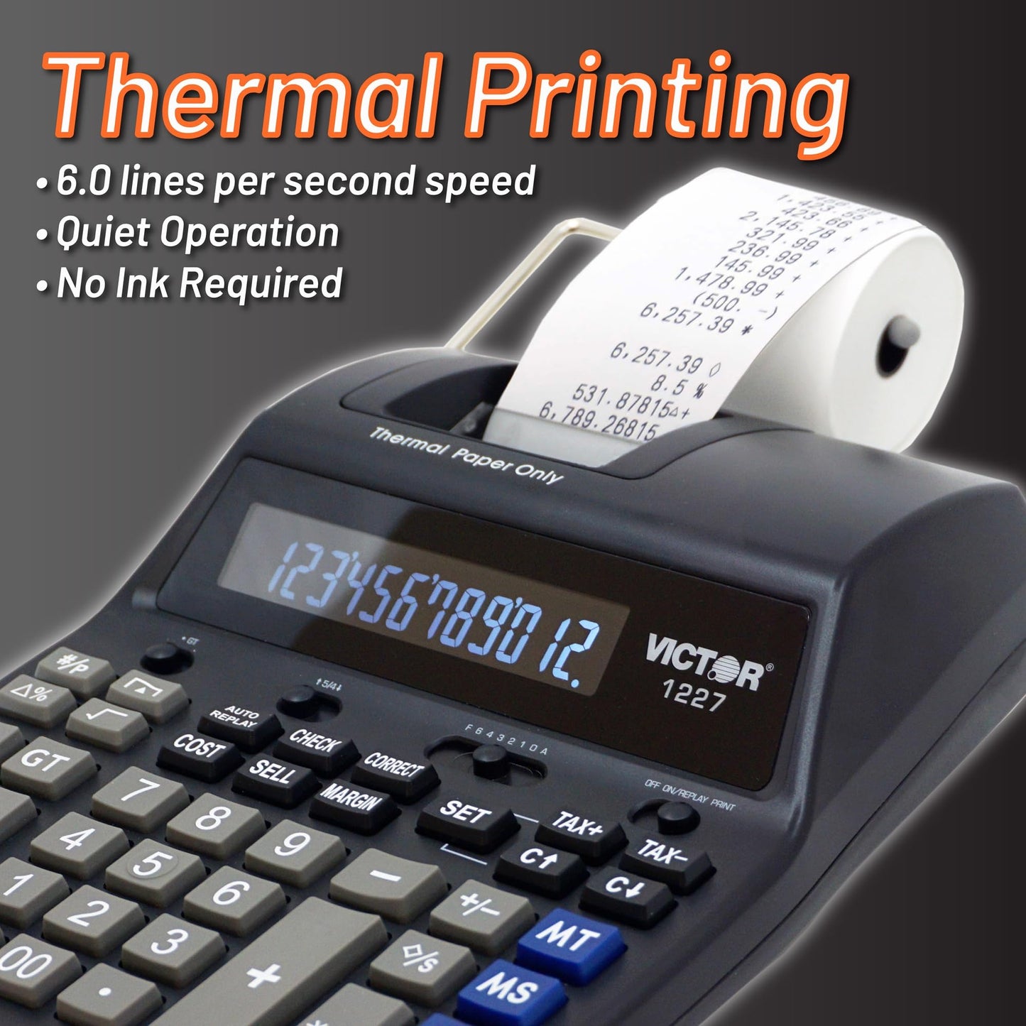 Victor Thermal Printing Calculator with Check & Correct - Fast, Ink-Free Printing, Large Screen, Smudge-Free Results for Office & Accounting