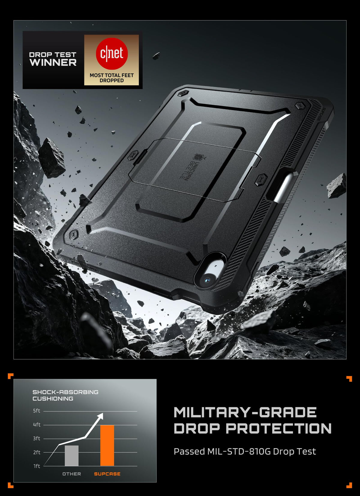 SUPCASE for iPad 11th Gen A16 11" 2025 Case with Screen Protector, Black