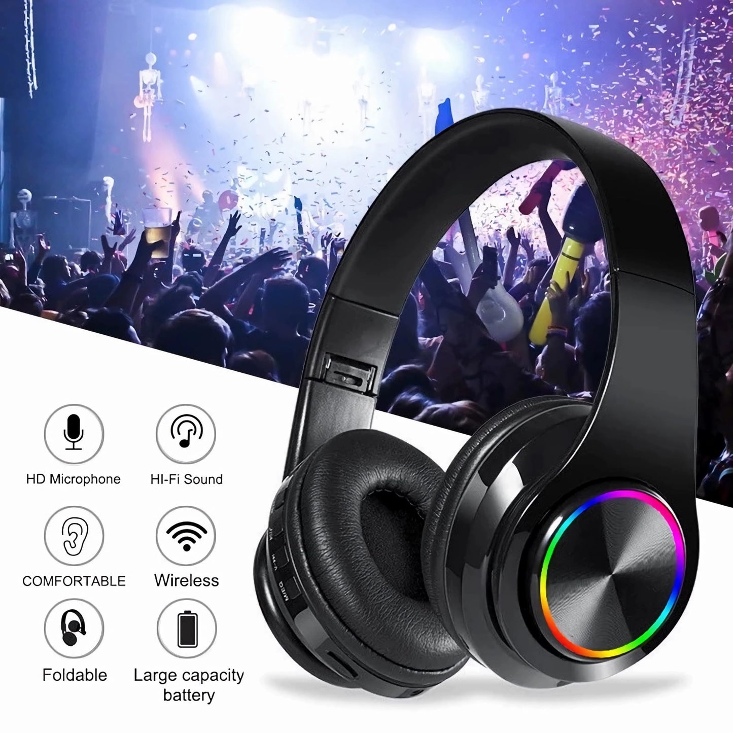 Fragolucyou Wireless Bluetooth Headphones-Colorful Lights,Foldable,Bluetooth 5.0,10 m Range,Stereo Surround,Built-in Microphone,Comfortable affixed…