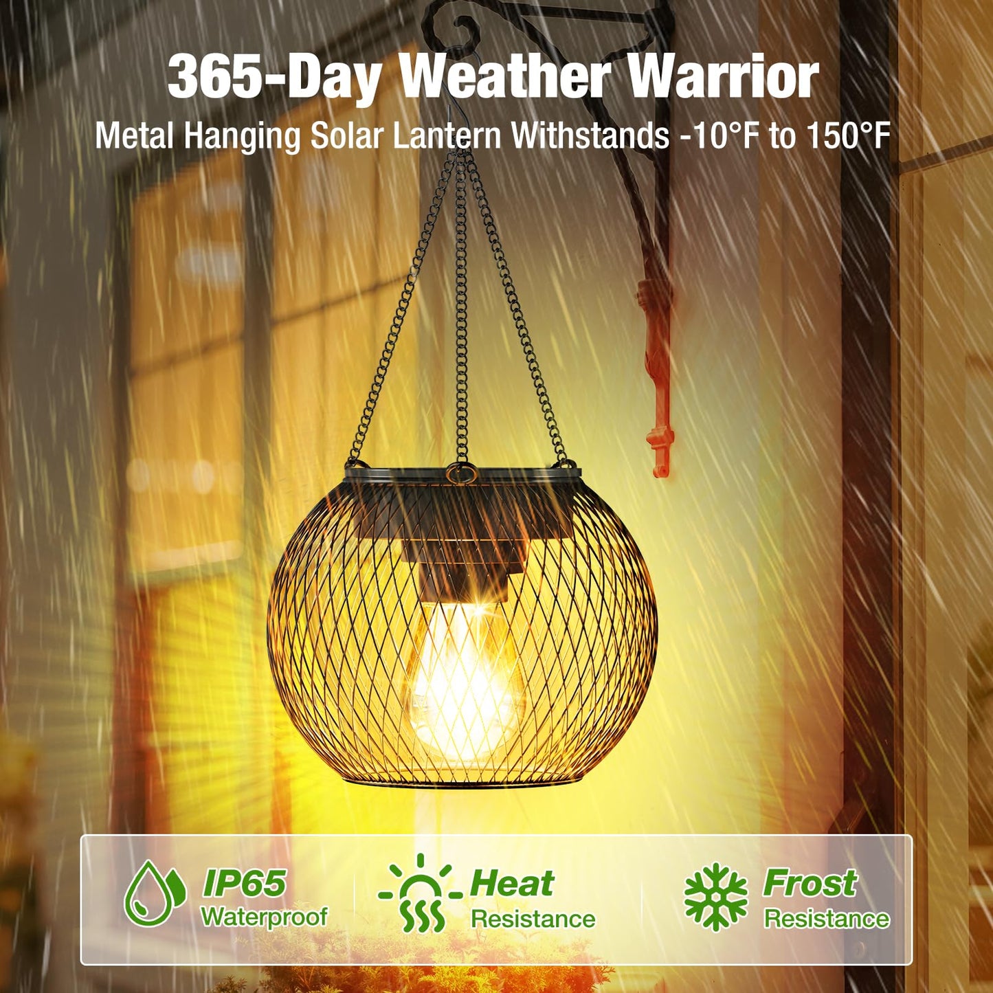 TANCUZO Solar Lanterns Outdoor Waterproof 4 Pack, Upgraded Metal Solar Hanging Lights with Hooks & Auto On/Off, Brighter Warm Outdoor Hanging Lantern