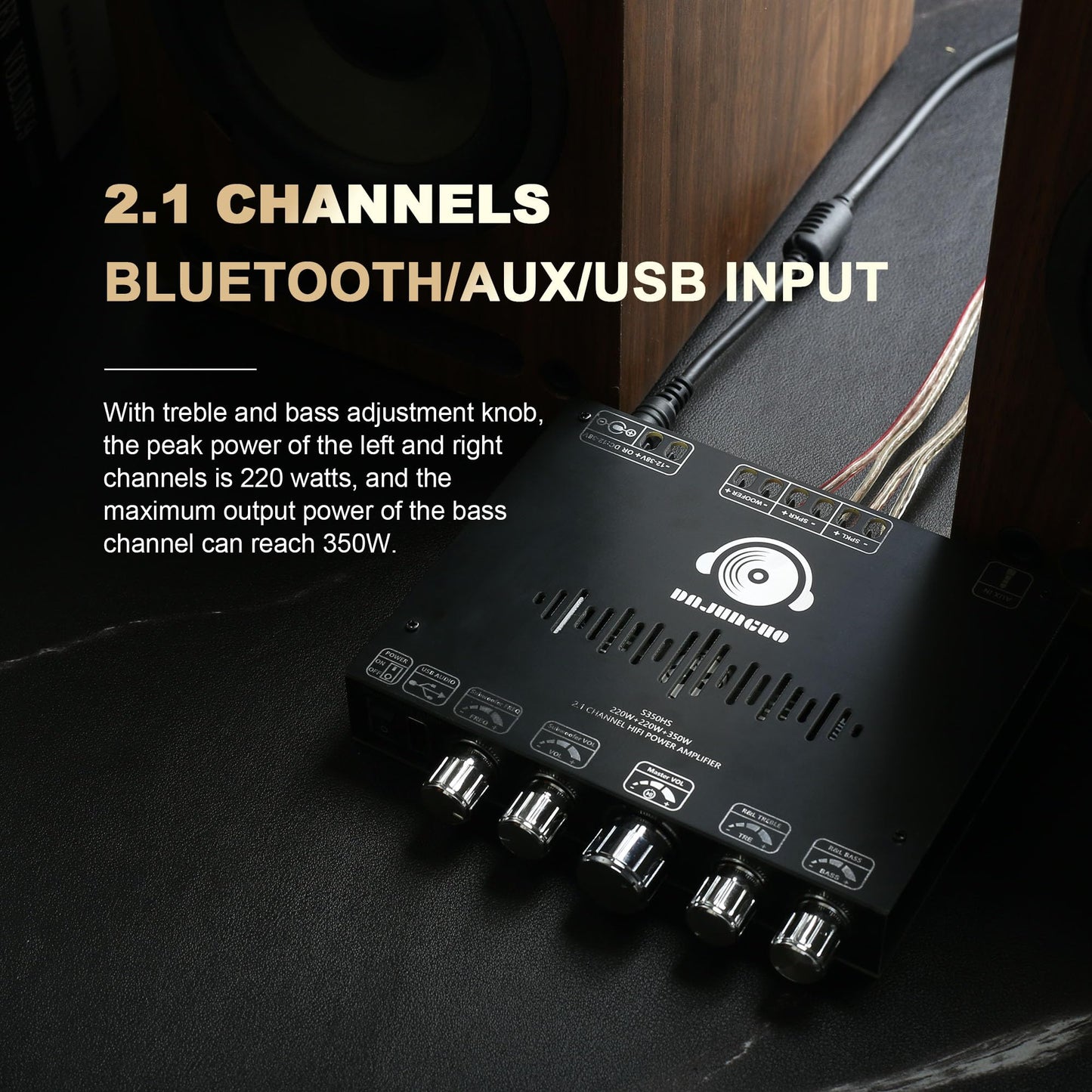S350HS TPA3251 Bluetooth Power Amplifier Board with Subwoofer 2.1 Channel 220W×2+350W, 12V-38V Audio Power Amplifier Module with Treble and Bass