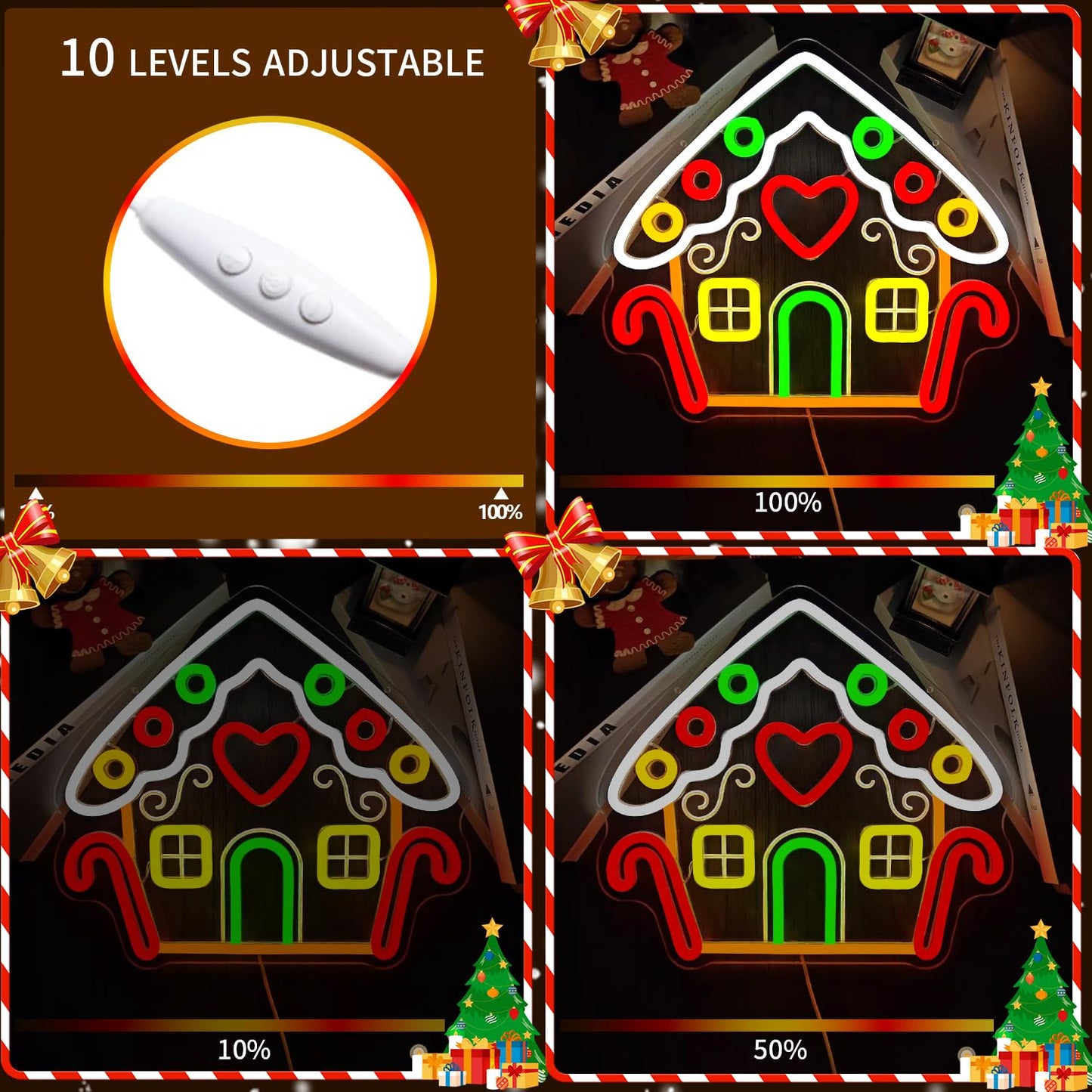 Vveikea Gingerbread Houses Neon Sign Neon Christmas Sign Dimmable Neon Lights Lighted Gingerbread House Xmas Light Up Sign Led Christmas Window