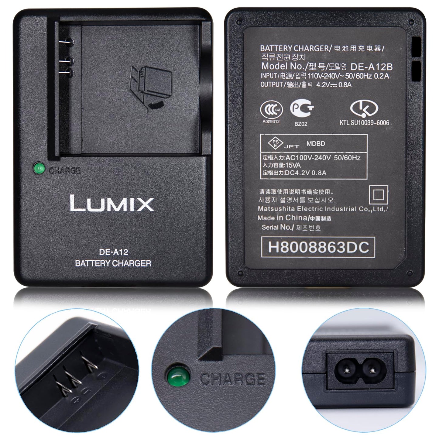 De-A12B Digital Camera Battery Charger for Panasoni Camera LUMIX CGA-S005E CGA-S005 DMW-BCC12 CGA-S005GK DC122 for DMC- FX3 FX8 FX9 FX10 FX12 LX1 LX2