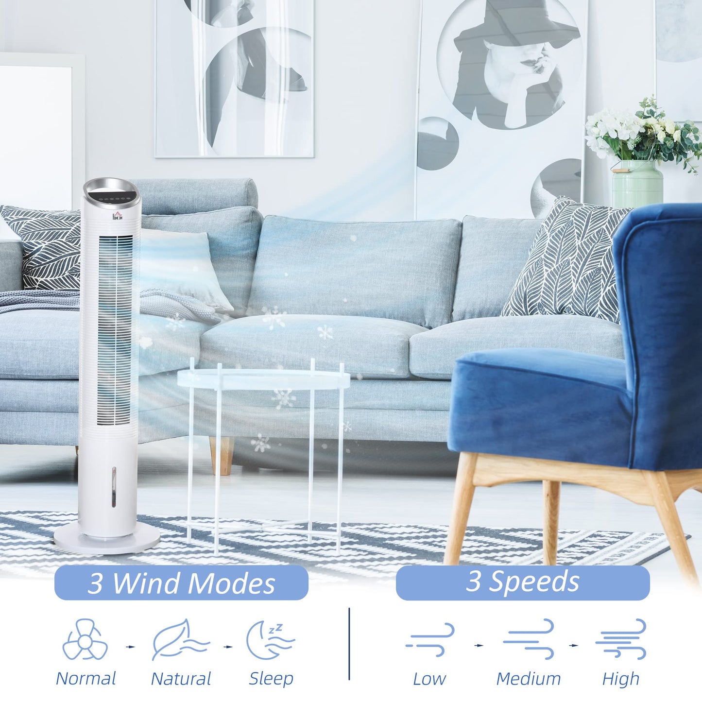 40 Inch 3-in-1 Evaporative Air Cooler with Humidifier, Ice Cooling Fan, 52° Oscillating, 3 Speeds, 3 Modes, 8H Timer, Remote Control, White
