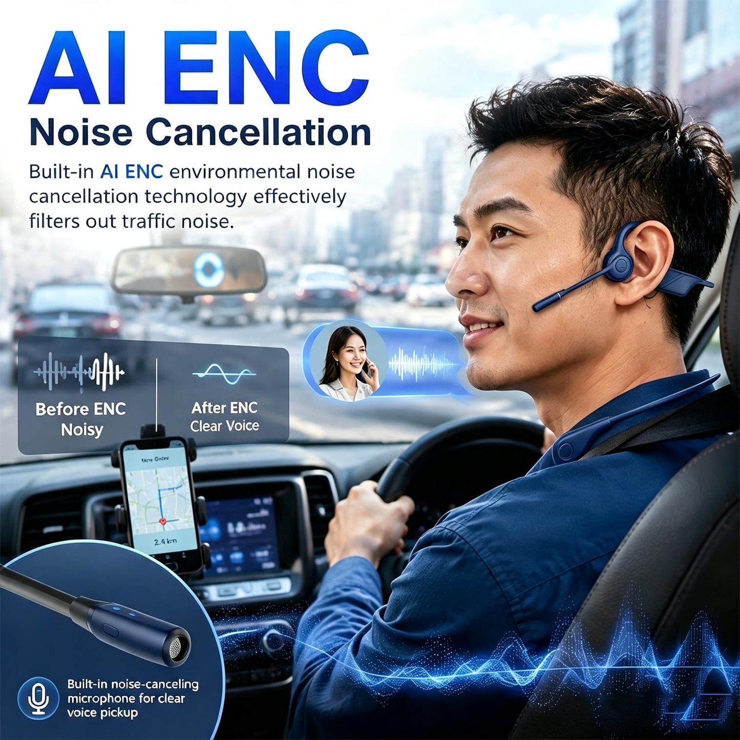 Open-Ear Headphones with Noise-Canceling Mic, Bone Conduction Headphones