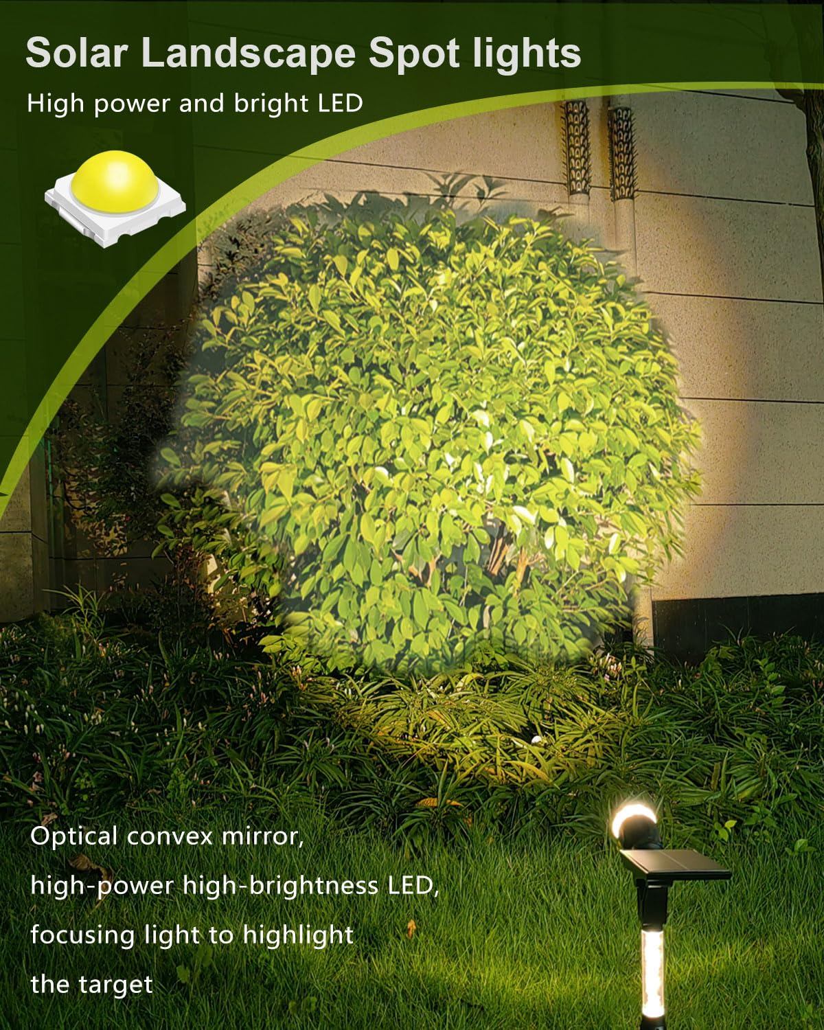 Solar Spot Lights Outdoor Waterproof IP65, 180 Lumens 5000K Cool White Solar Powered Outdoor Lights, Smart Circuit for All-Night Illumination Outdoor