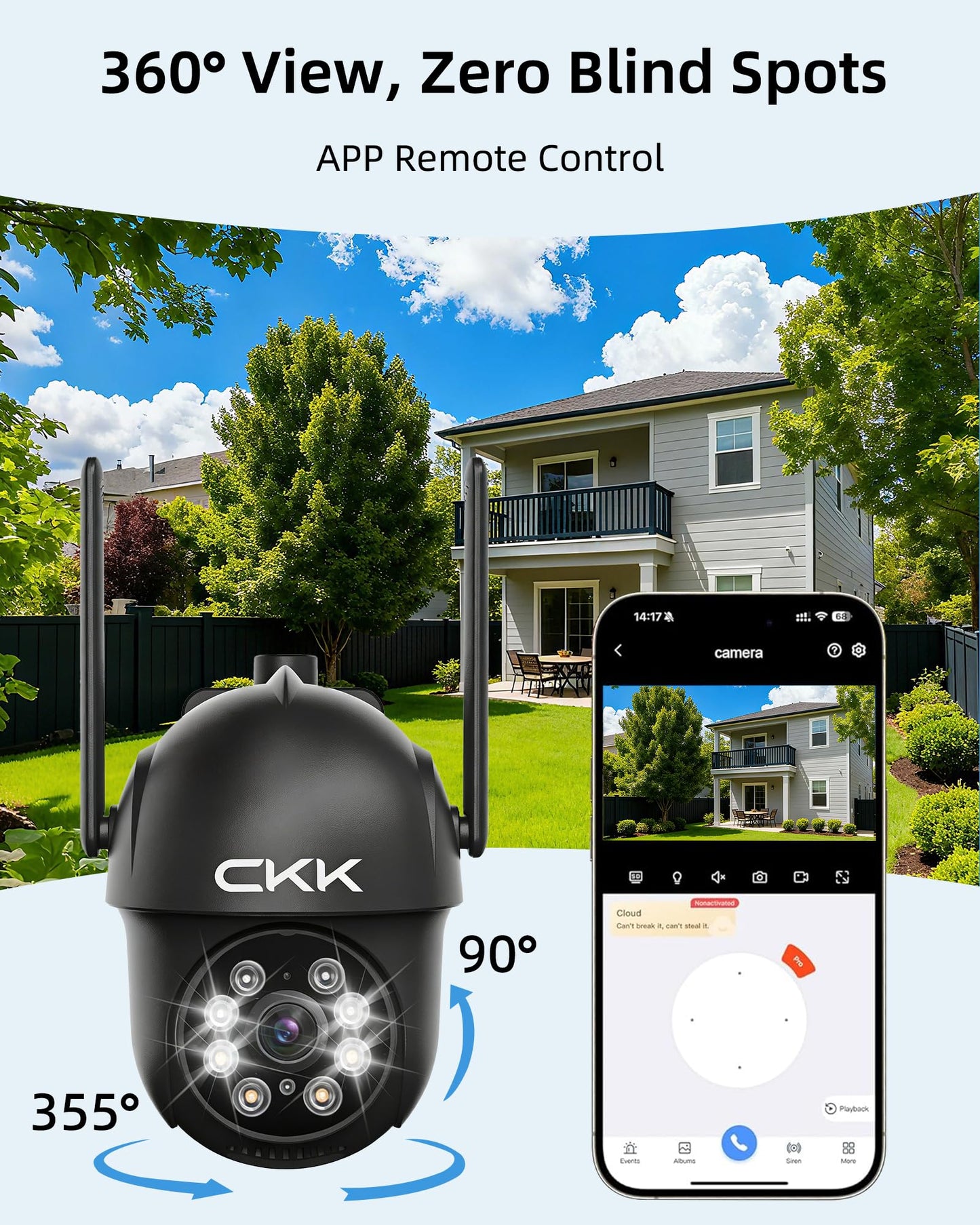 CKK 2K Security Camera WiFi Outdoor, 4 Pcs 3MP PTZ WiFi Home Security Camera - 2.4G/5G Dual-Band, 360° Pan-Tilt, Color Night Vision, Motion Alerts