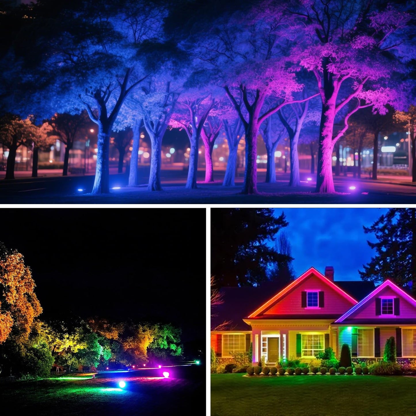 Remon LED Flood Light Outdoor 800W Equivalent 8000LM Smart RGB Landscape Lighting with APP Control, DIY Scenes - Timing - Warm White 2700K - Color