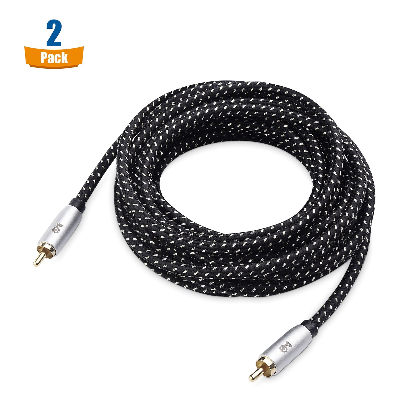 Cable Matters Braided 2-Pack Shielded Subwoofer Cable - 15ft / 4.6m, RCA Cord, Digital Coaxial Audio Cable for LFE Subwoofer, Home Theater Systems