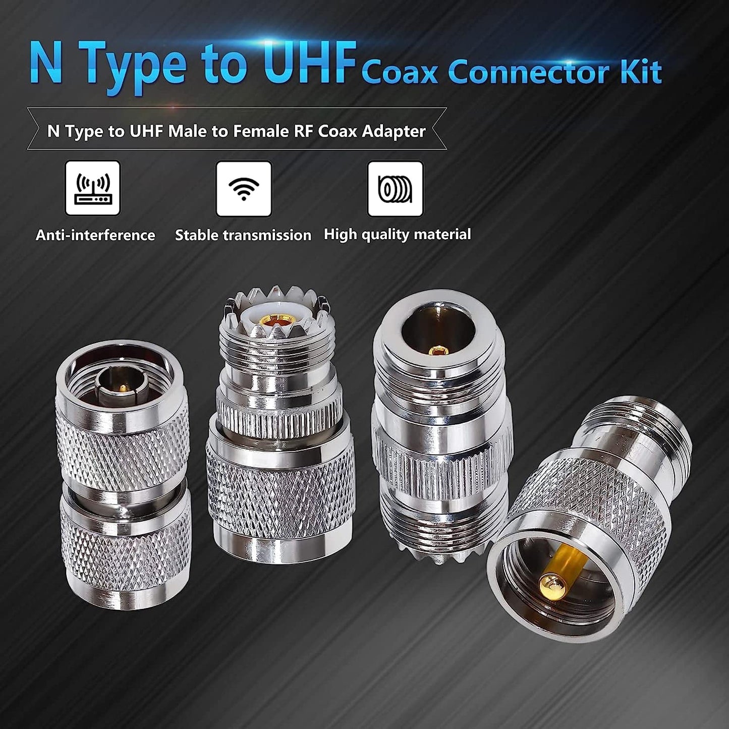 TUOLNK UHF to N Connector Kit N-Type Male/Female to SO239 UHF Male/Female RF Coaxial Adapter for Extension Cable/Antenna CCTV N to UHF Coax Adapter