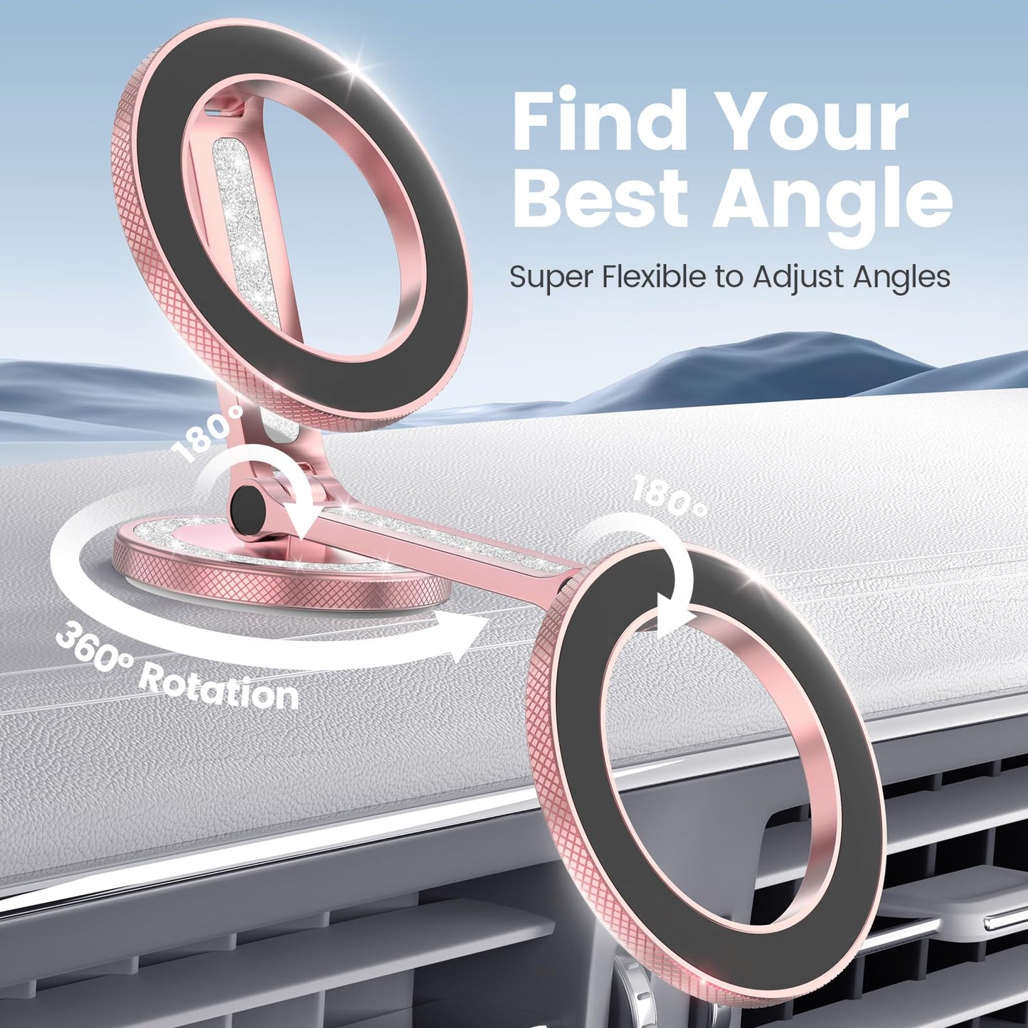 Pikabo Pink Phone Holders for Your Car, Dashboard Windshield Car Phone Holder Hands Free Phone Mount for Car Compatible with iPhone MagSafe