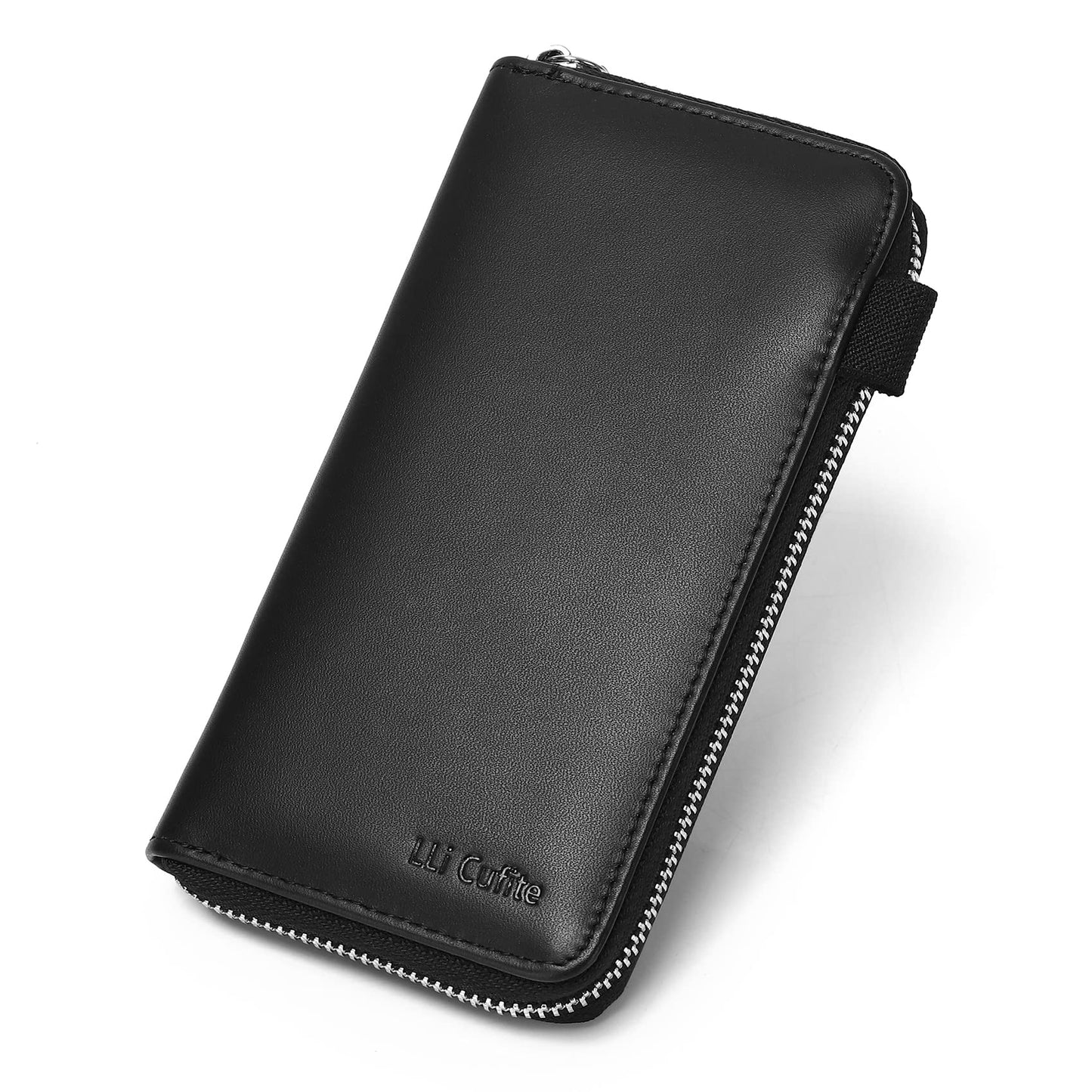 Genuine Leather Zipper Checkbook Cover with Divider & Card Holder Italian Calfskin, For Men & Women, Deluxe Check Holder RFID Blocking