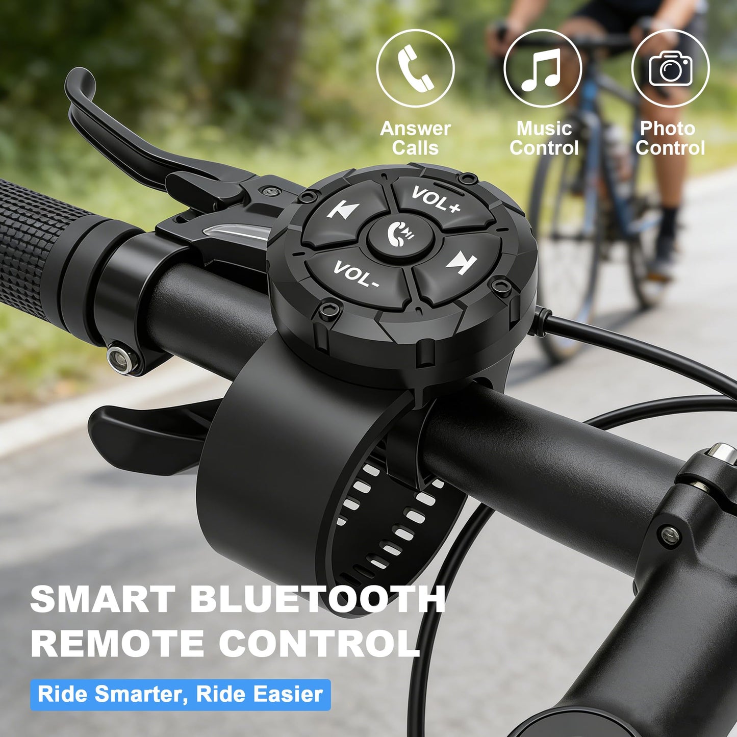 Bluetooth Media Button, Waterproof Wireless Music Controller for Car Steering Wheel, Bike & Motorcycle Handlebars, Multimedia Playback & Shutter