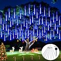 JMEXSUSS Solar Lights for Outdoor Decor, 8 Tube 144 LEDs Solar Meteor Shower Lights Outdoor, Hanging Blue Christmas Lights for Tree Yard Icicle Garden