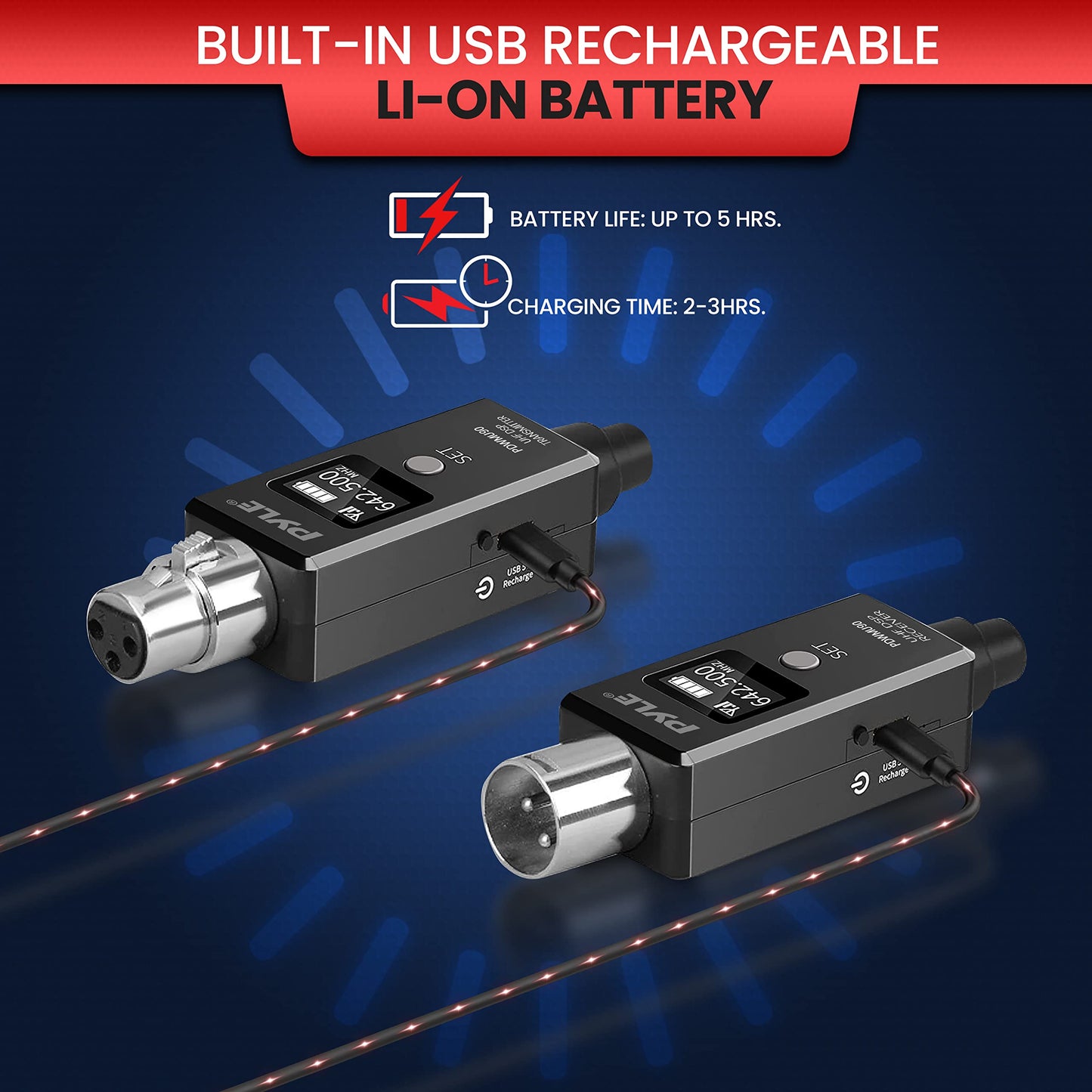 Pyle Multifunctional UHF Wireless XLR Adapter System,Transmitter And Receiver For Dynamic Microphones And Music Sources,48k Frequency Signal