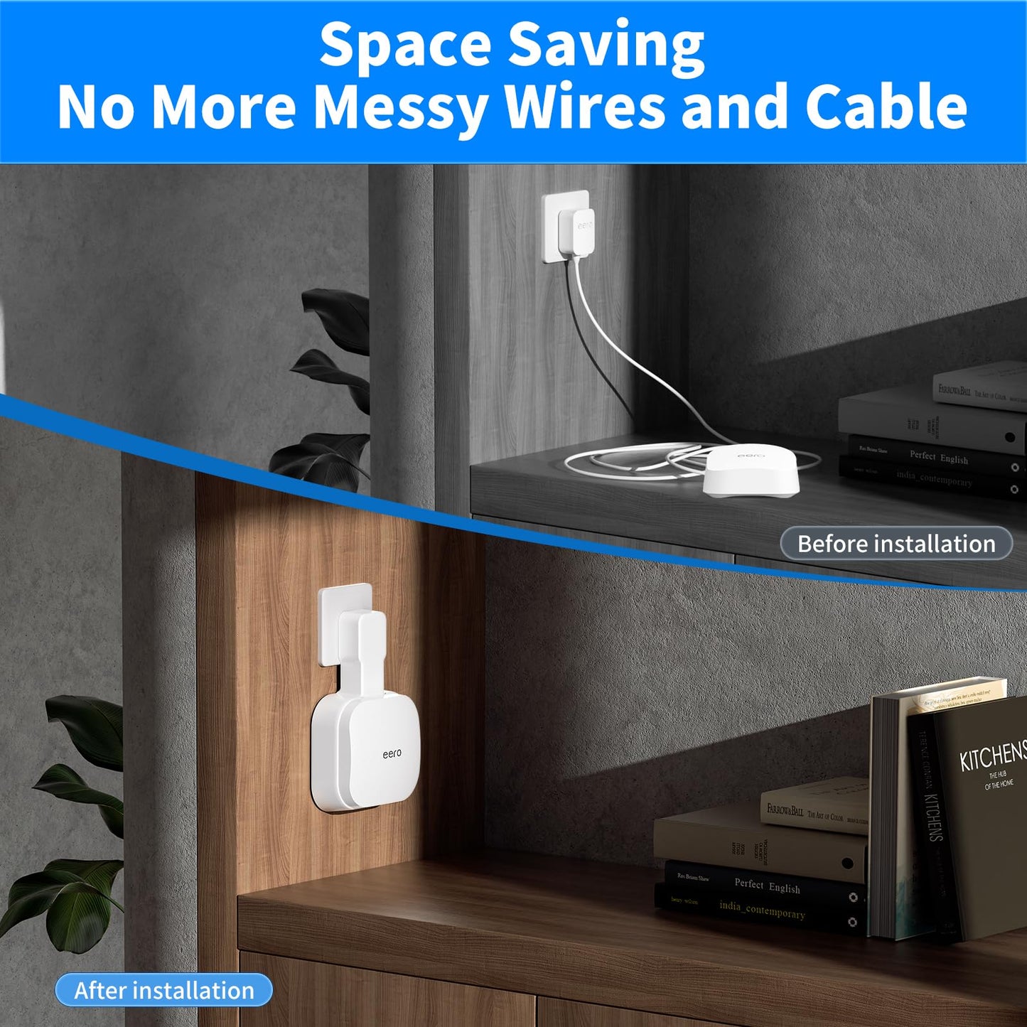 eero 7 Wall Mount, No Drill Outlet Bracket Holder Only Compatible with eero 7 Dual-Band Mesh Router, Cable Management - Space Saving (3 Pack)