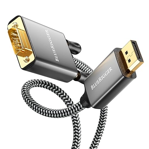 BlueRigger DisplayPort to VGA Cable (10FT, DP to VGA Monitor Cable, Uni-Directional, Male to Male, Display Port Source to VGA Cable Converter)