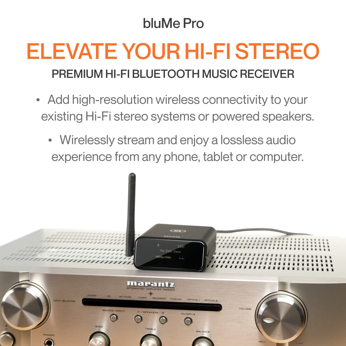 Auris Blume Pro HiFi Bluetooth 5.3 Music Receiver Long Range Bluetooth Adapter with Audiophile DAC, LDAC, aptX HD, OLED Display & Optical Coaxial AUX